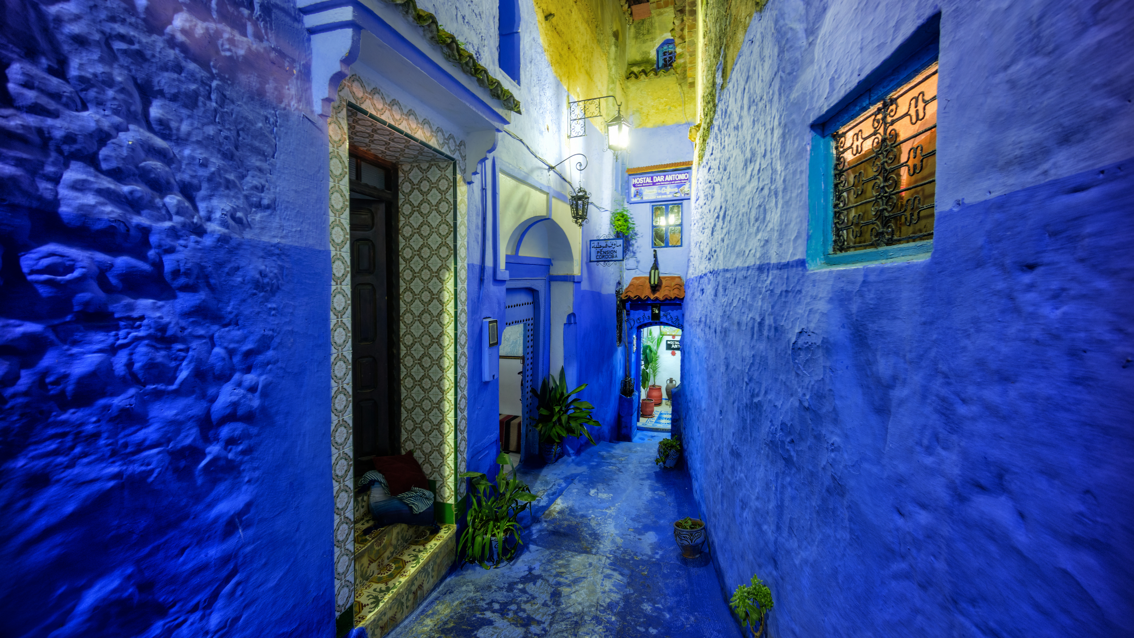Chefchaouen Trey Ratcliff Morocco City Street Blue Wall Africa Plants Hotel 3840x2160