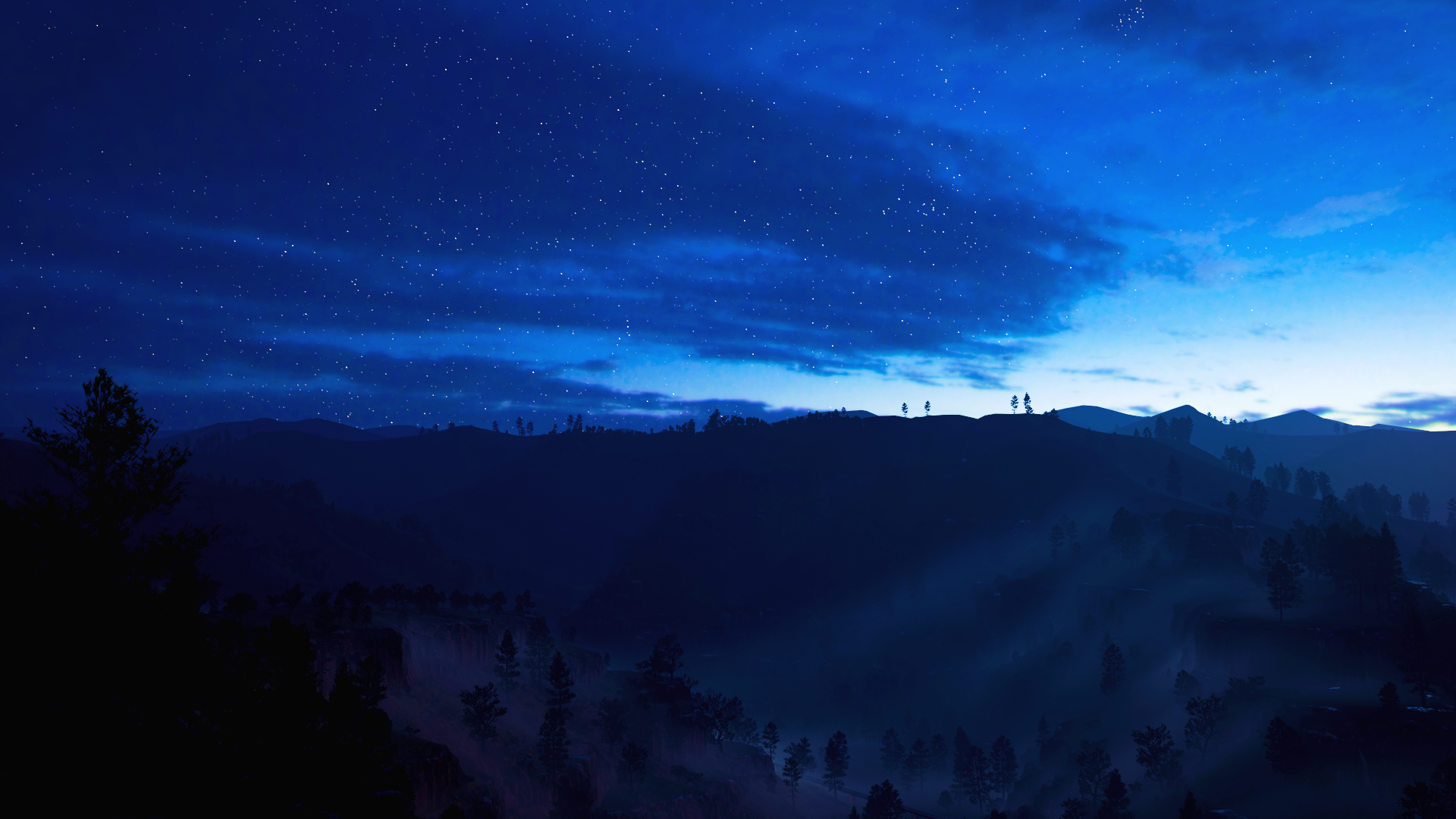 Video Games Forza Forza Horizon 5 Sky Stars Fog Hills Trees Dark Night Blue Landscape 1920x1080