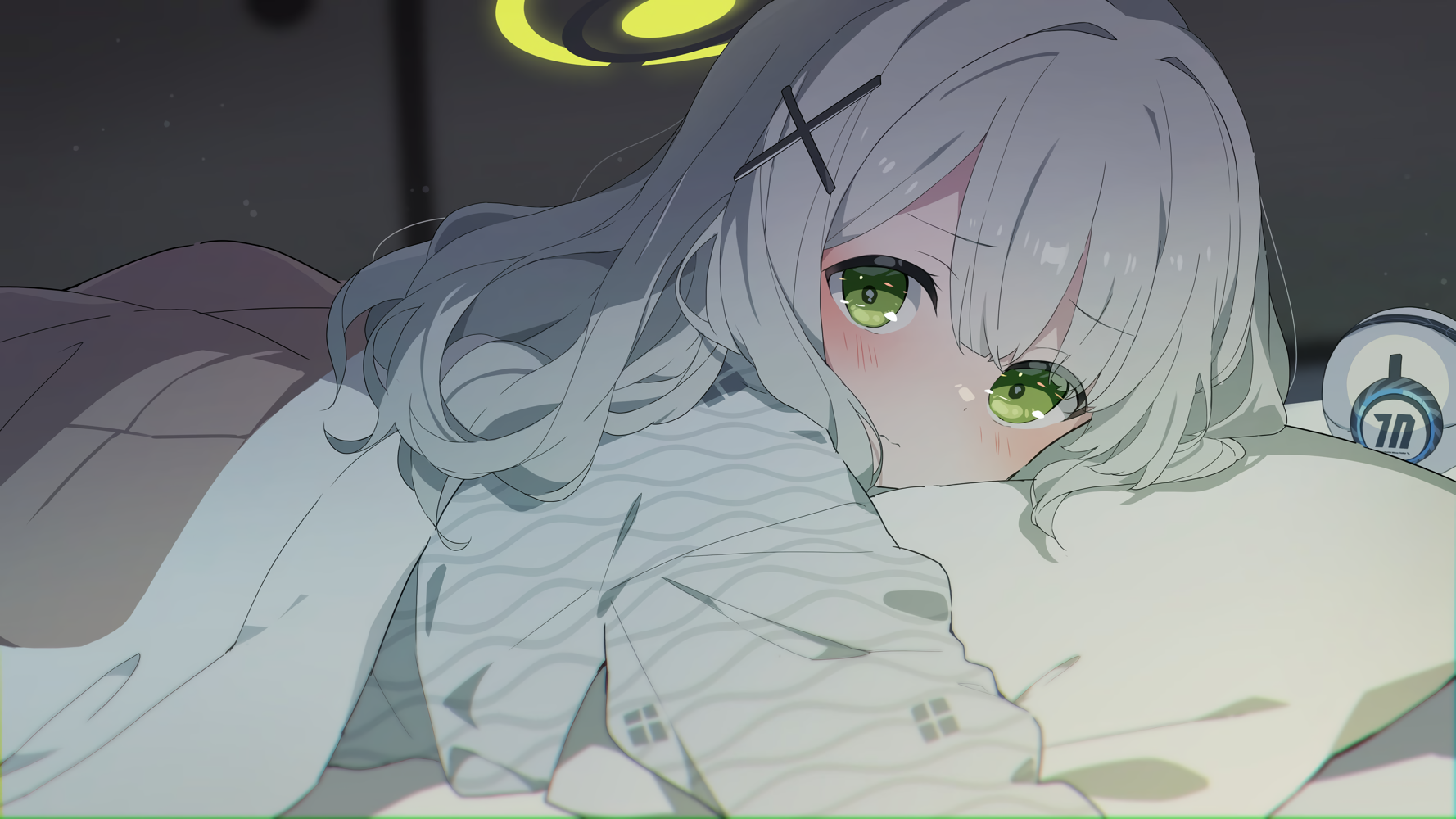 Omagari Hare Blue Archive Blue Archive Anime Games Anime Anime Girls Gray Hair Green Eyes 1778x1000