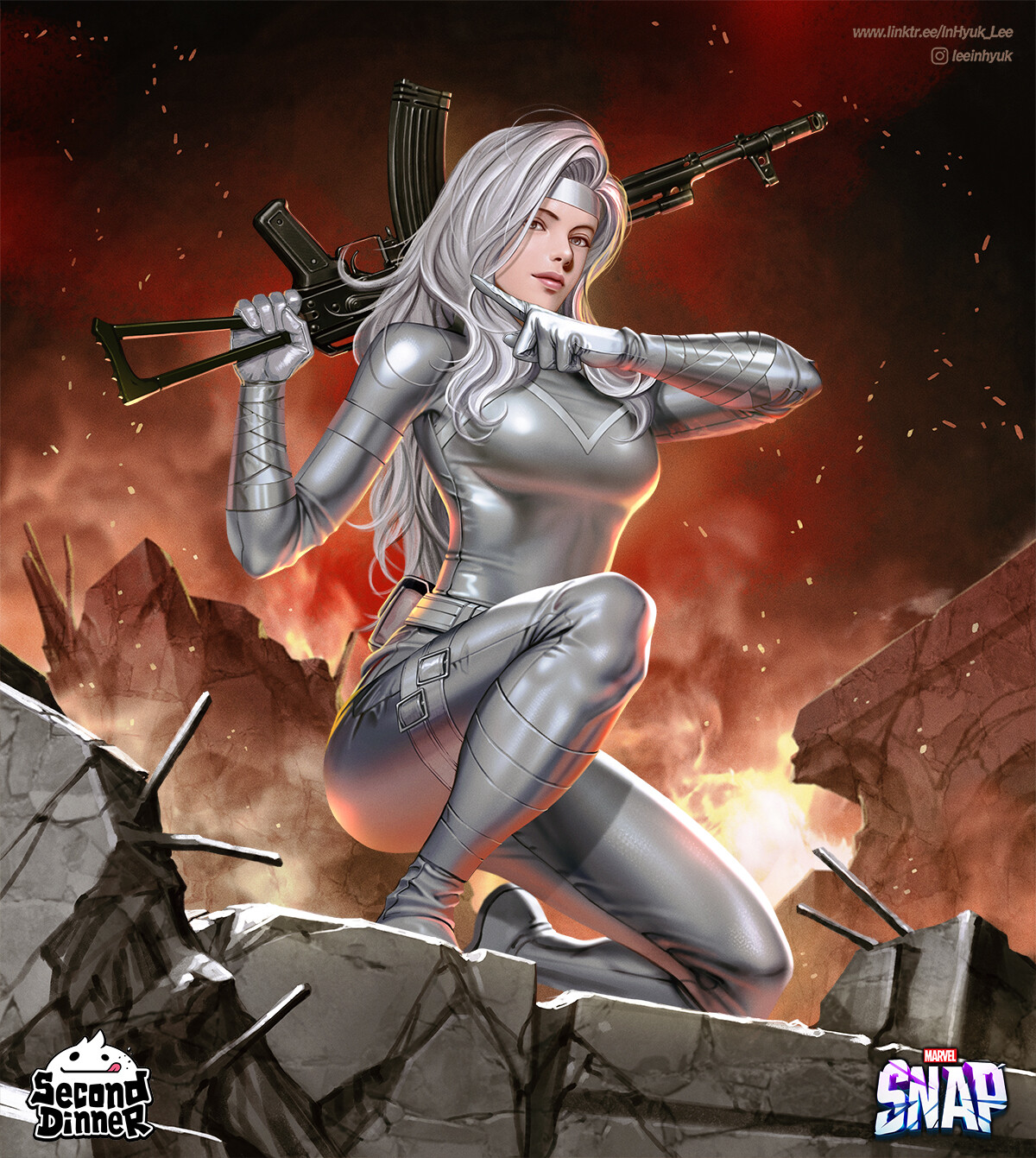 InHyuk Lee Drawing Silver Sable Silver Clothing Ruins Silver Hair 1200x1341