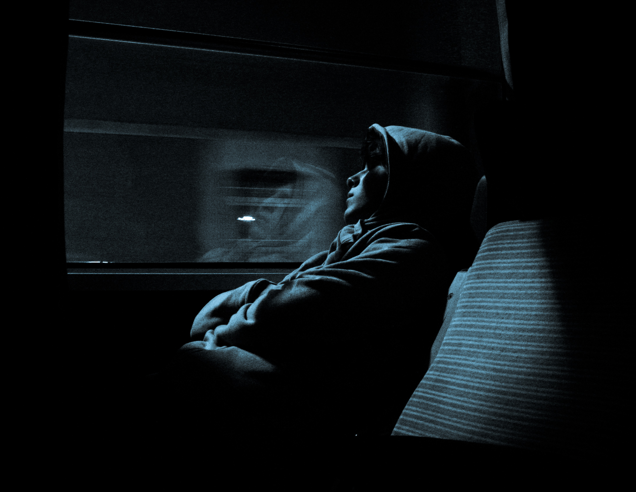 Dark Train Night Photography Reflection Face Low Light Monochrome Motion Blur 2187x1690