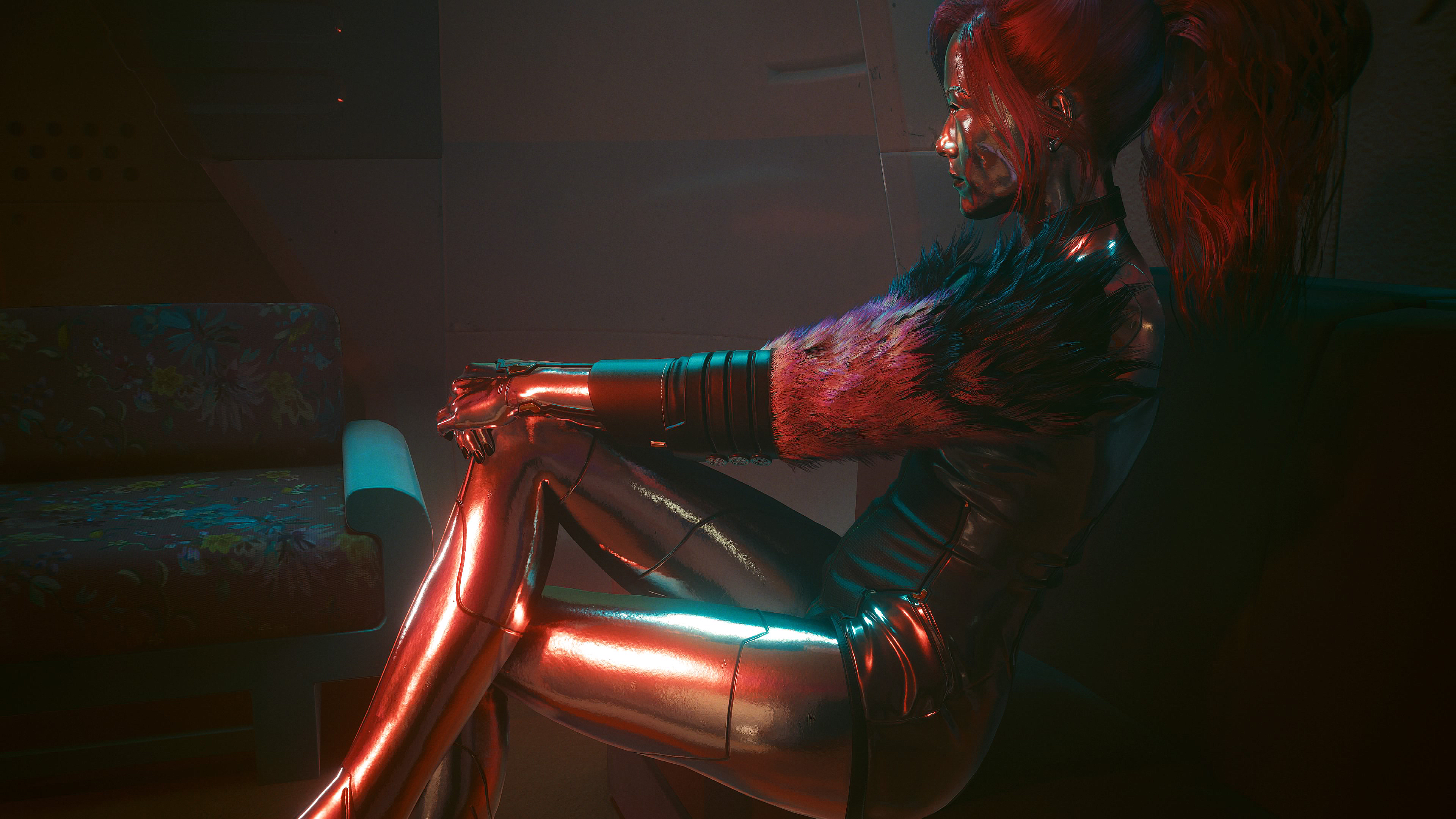 Cyberpunk 2077 Cyberpunk Video Games Video Game Girls Digital Art Legs Barefoot Long Hair On Sofa Wo 3840x2160