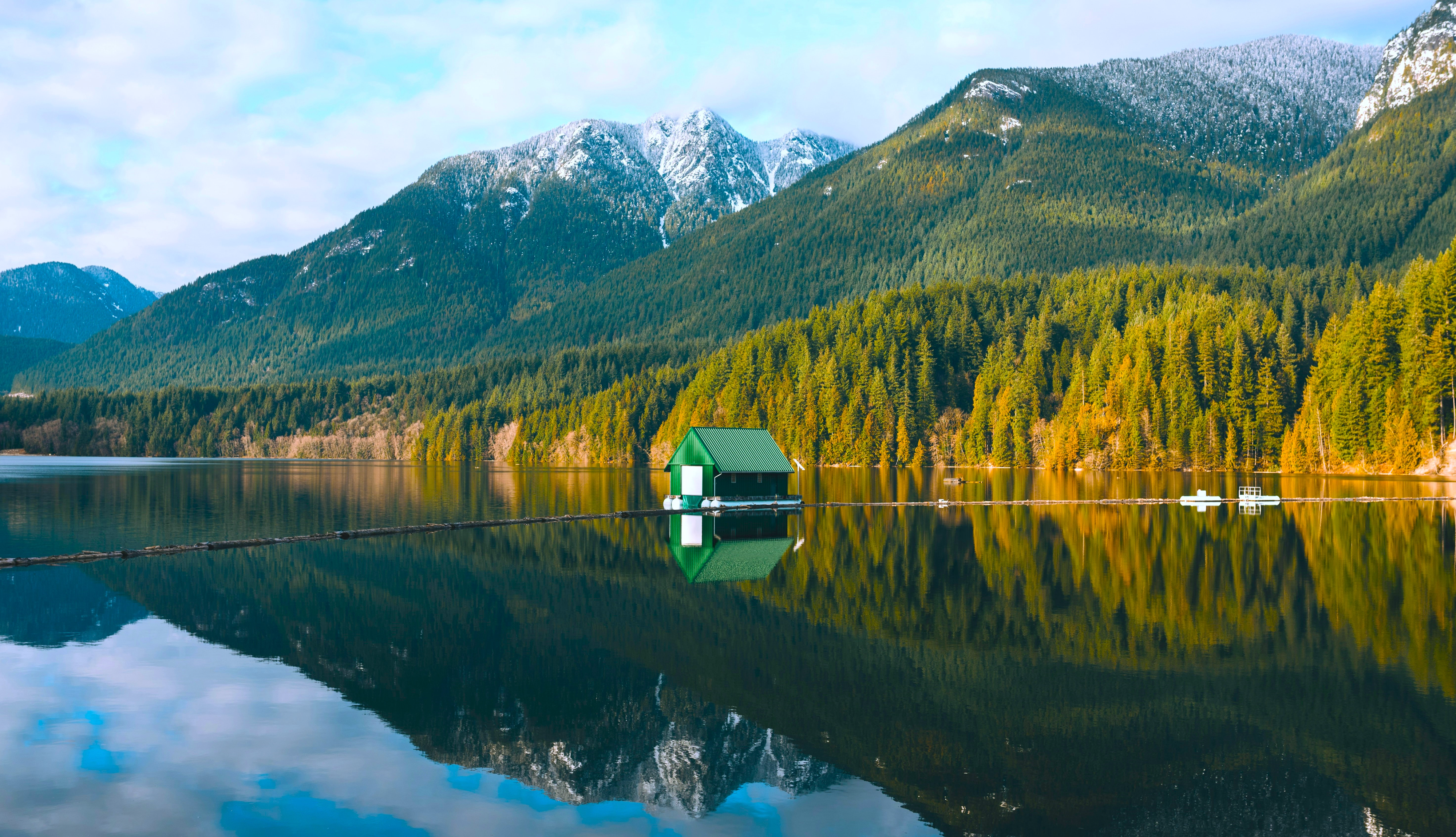 Nature Landscape Mountains Trees Clouds Sky Forest Water River Reflection House Vancouver Canada Kel 4000x2300