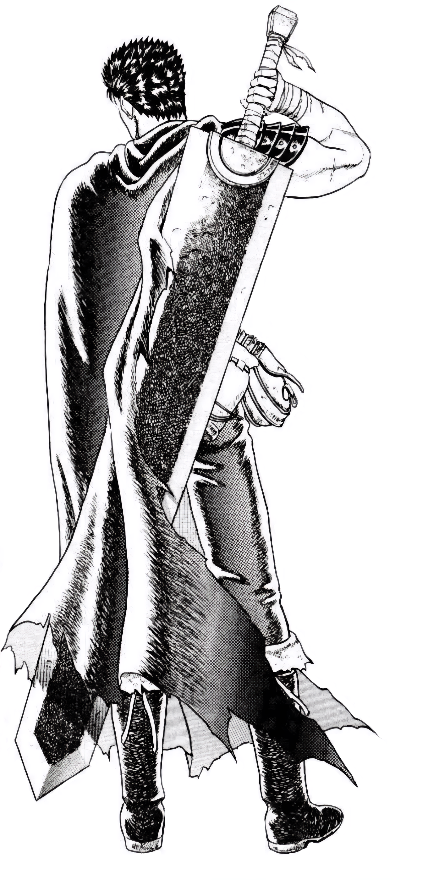 Manga Berserk Guts Greatsword Sword Cape Short Hair Boots Upscaled 1397x2800