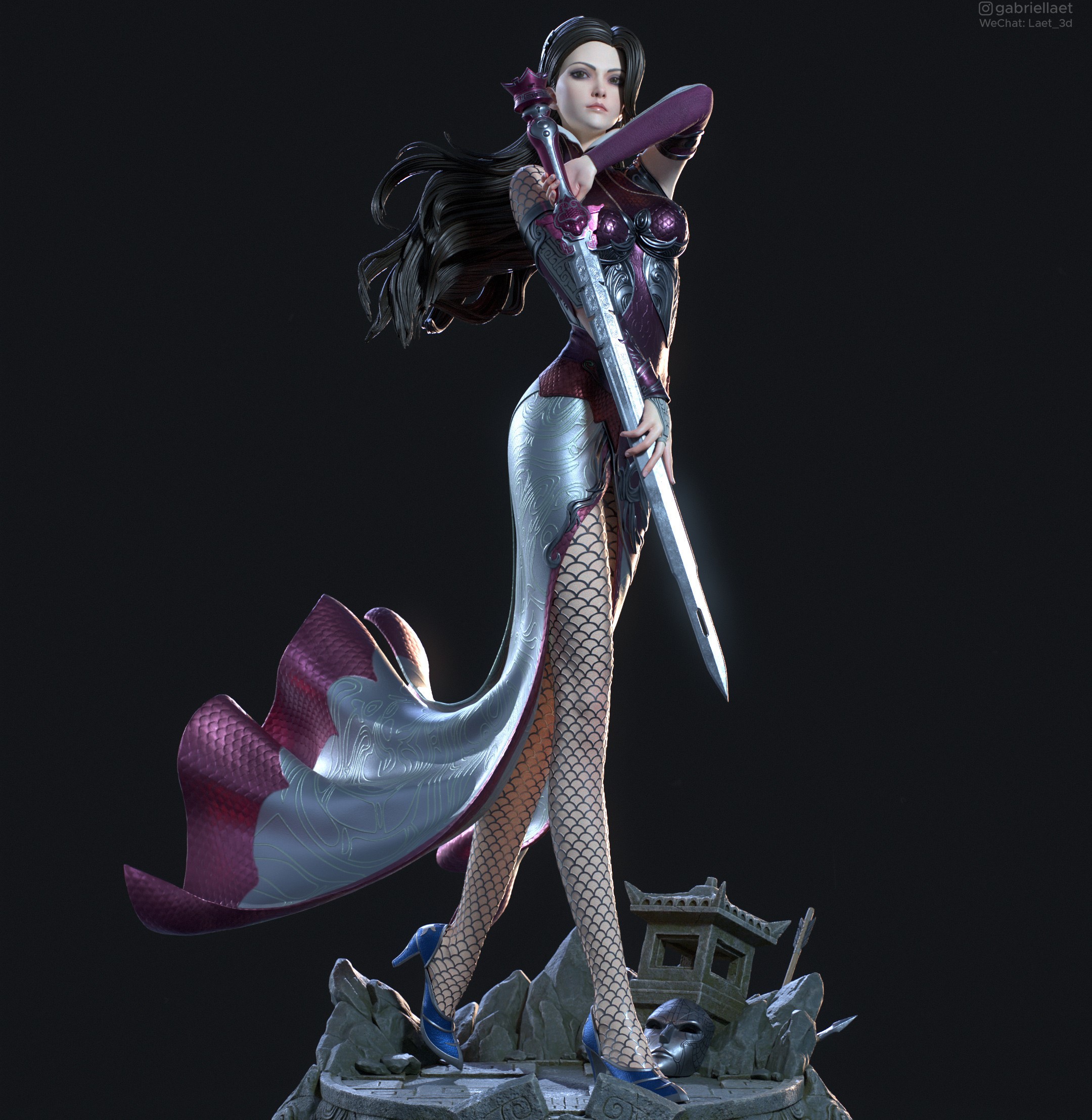 Gabriel Laet CGi Women Sword Purple Dress 2160x2215