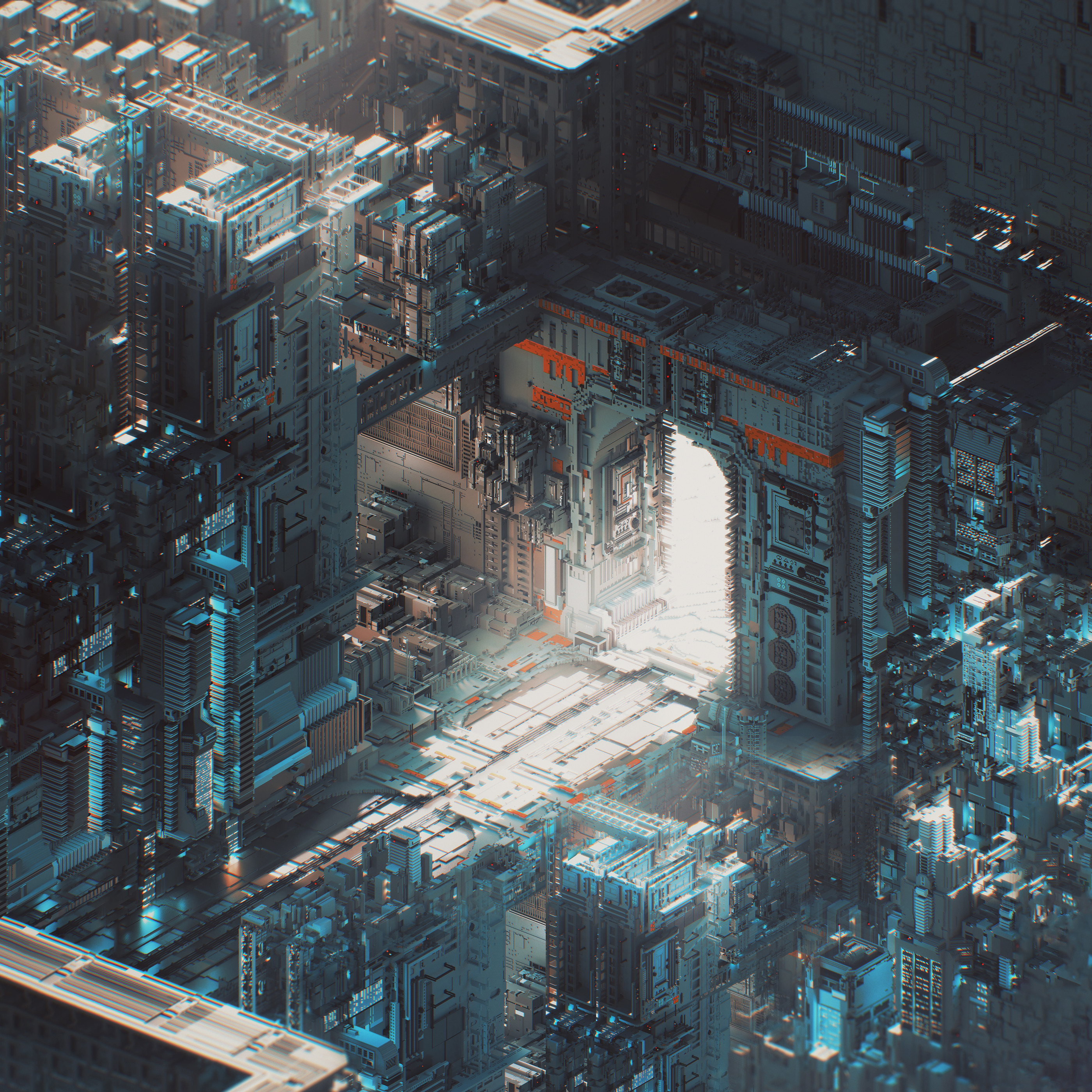 Mari Voxels Digital Art Isometric MagicaVoxel Futuristic Construction Factories Science Fiction Cybe 2800x2800