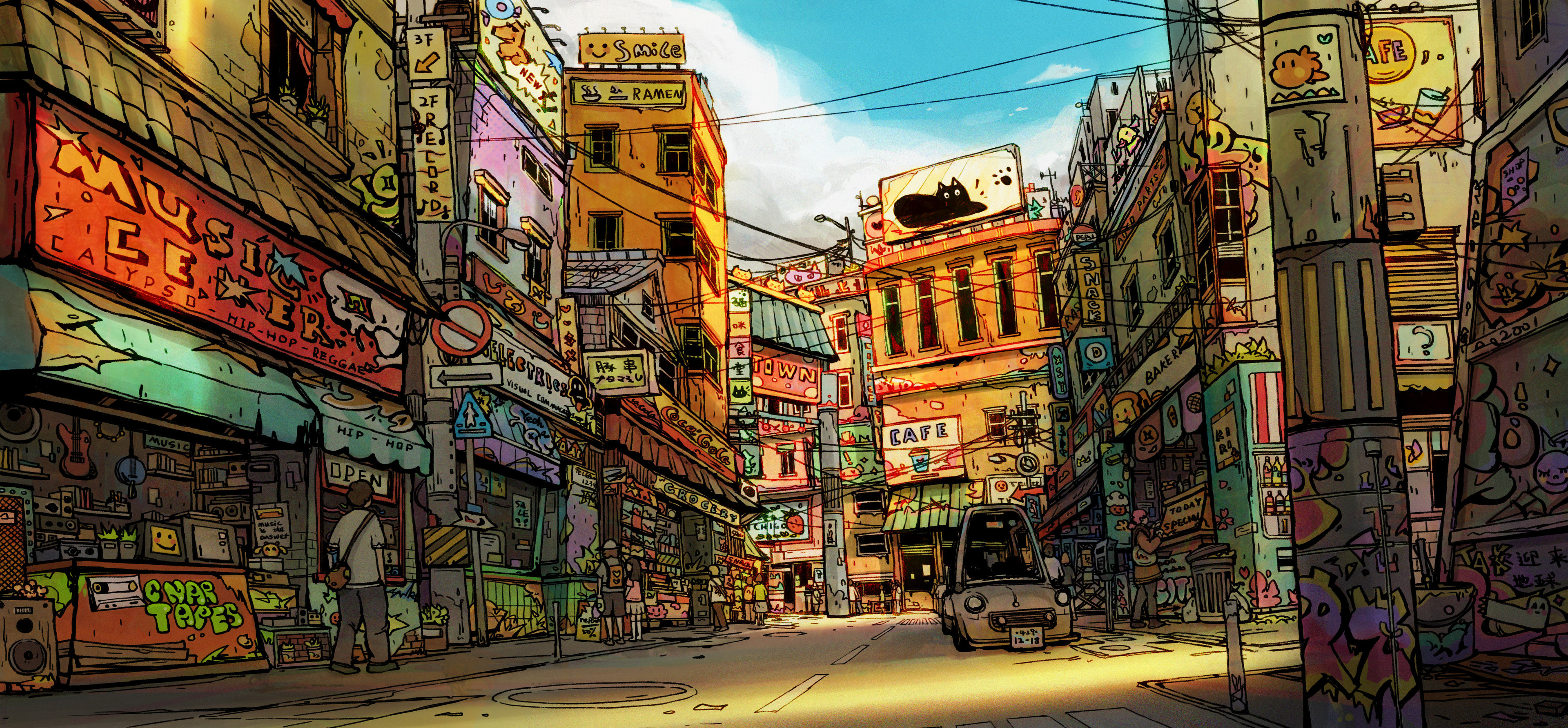 Aimee Digital Art Artwork Illustration Digital Painting Street City Building Road 3840x1784