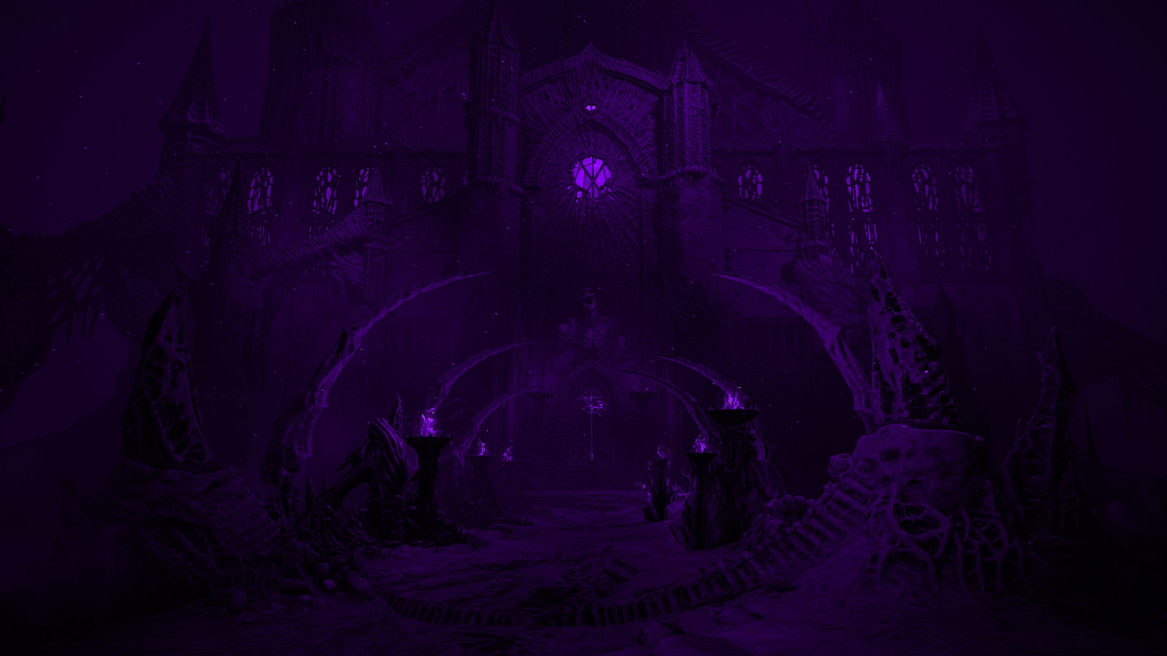 Diablo IV Building Purple Lights Video Game Art 3840x2160