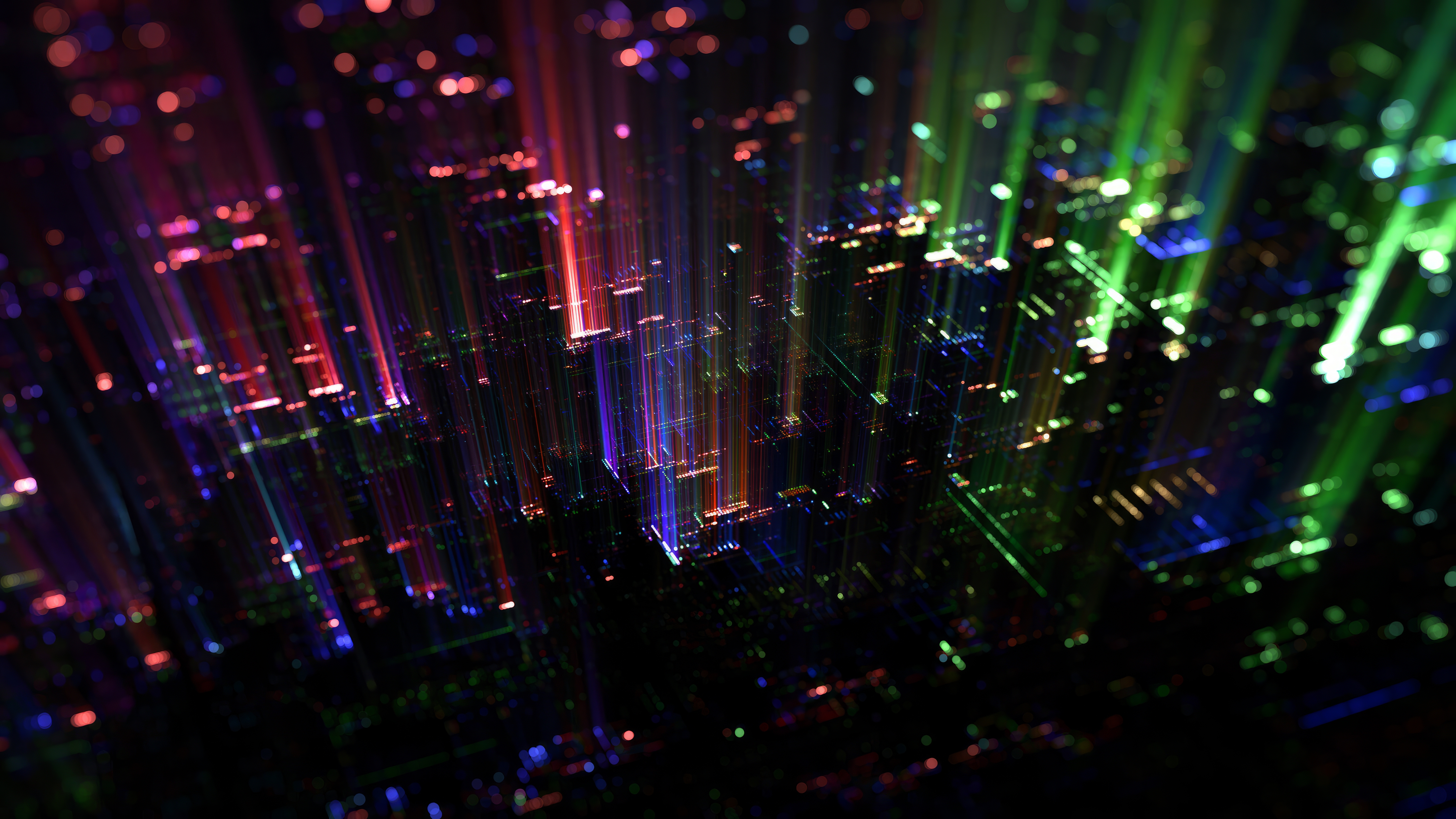 Cyberspace Neon Lights Shiny Dark Red Blue Green Digital Art Abstract 5120x2880