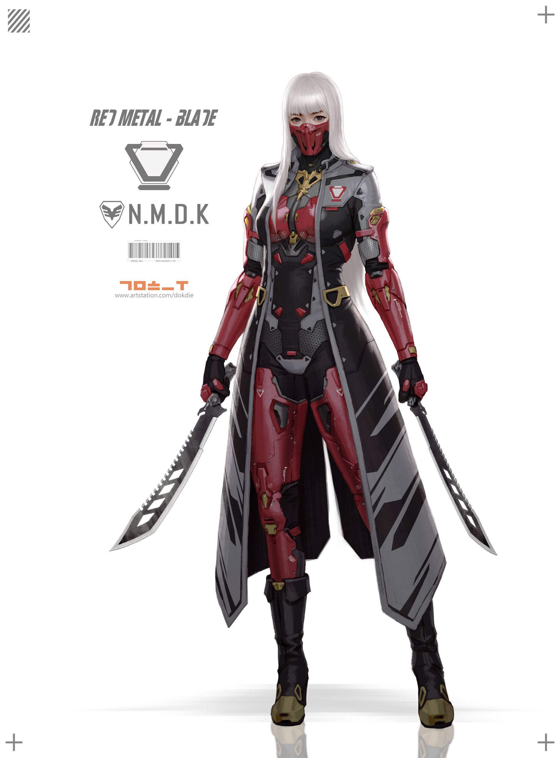 Hyung Woo Kim Drawing Warrior Blades Mask Simple Background Armor Portrait Display ArtStation Waterm 1848x2500