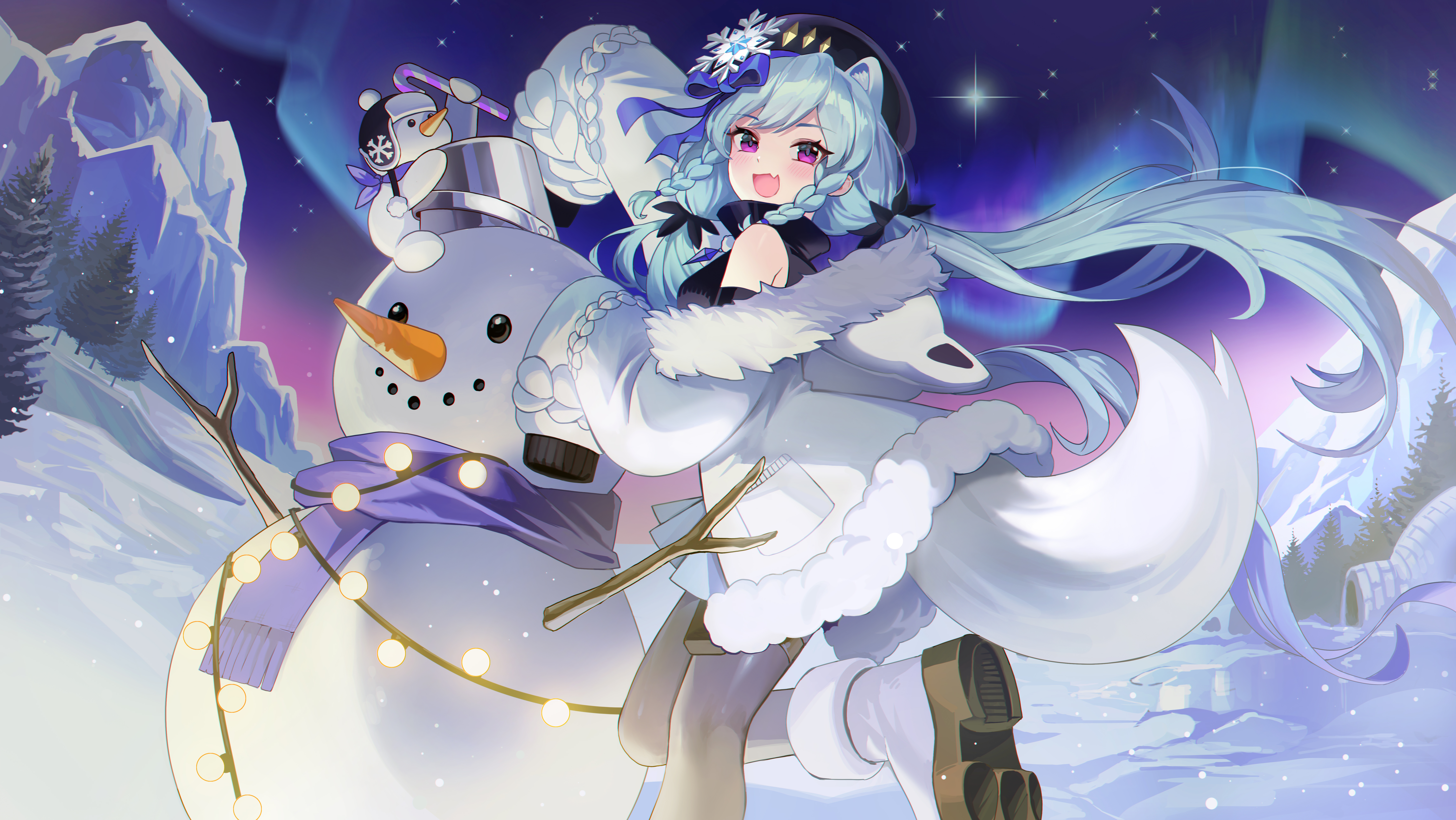 Anime Anime Girls Pixiv Snow Fox Girl Tail 7057x3974