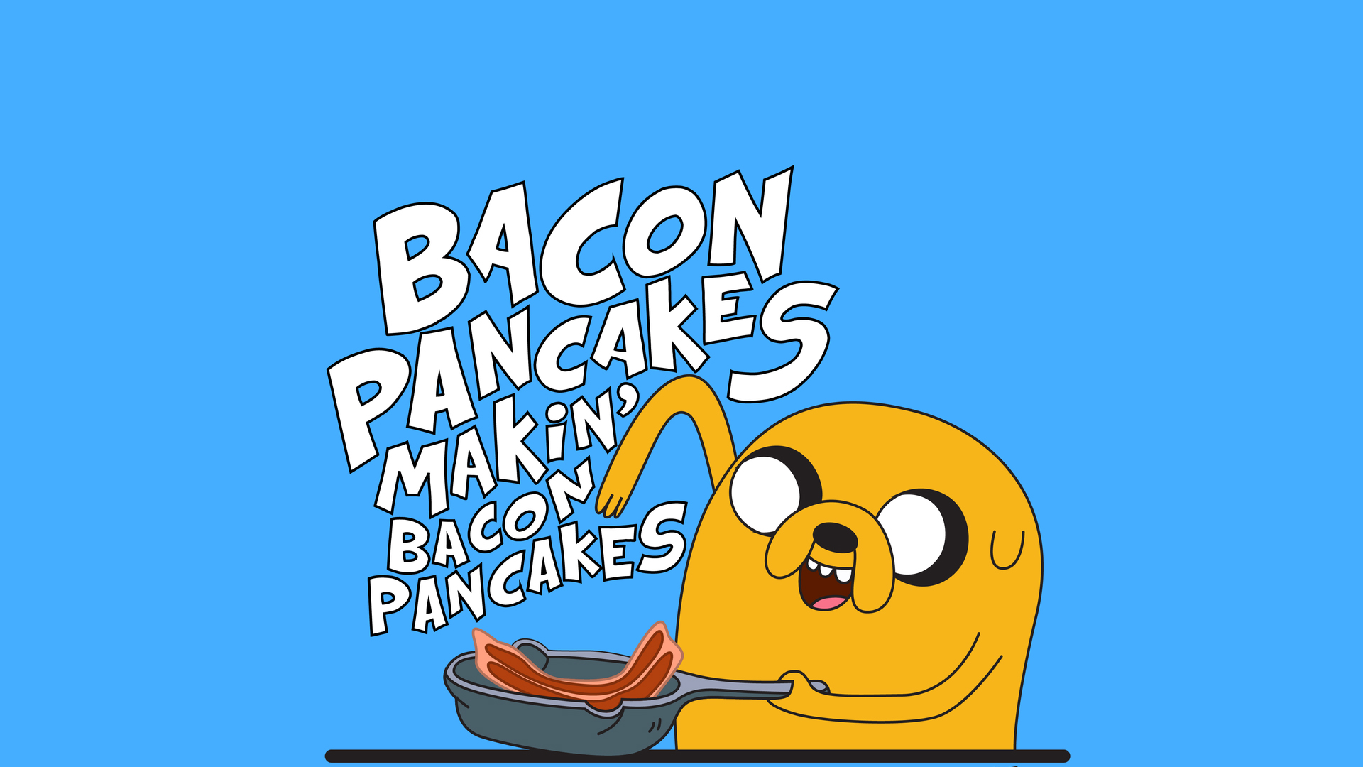 Adventure Time Jake The Dog Cooking Pancakes Bacon Blue Background Simple Background 1920x1080