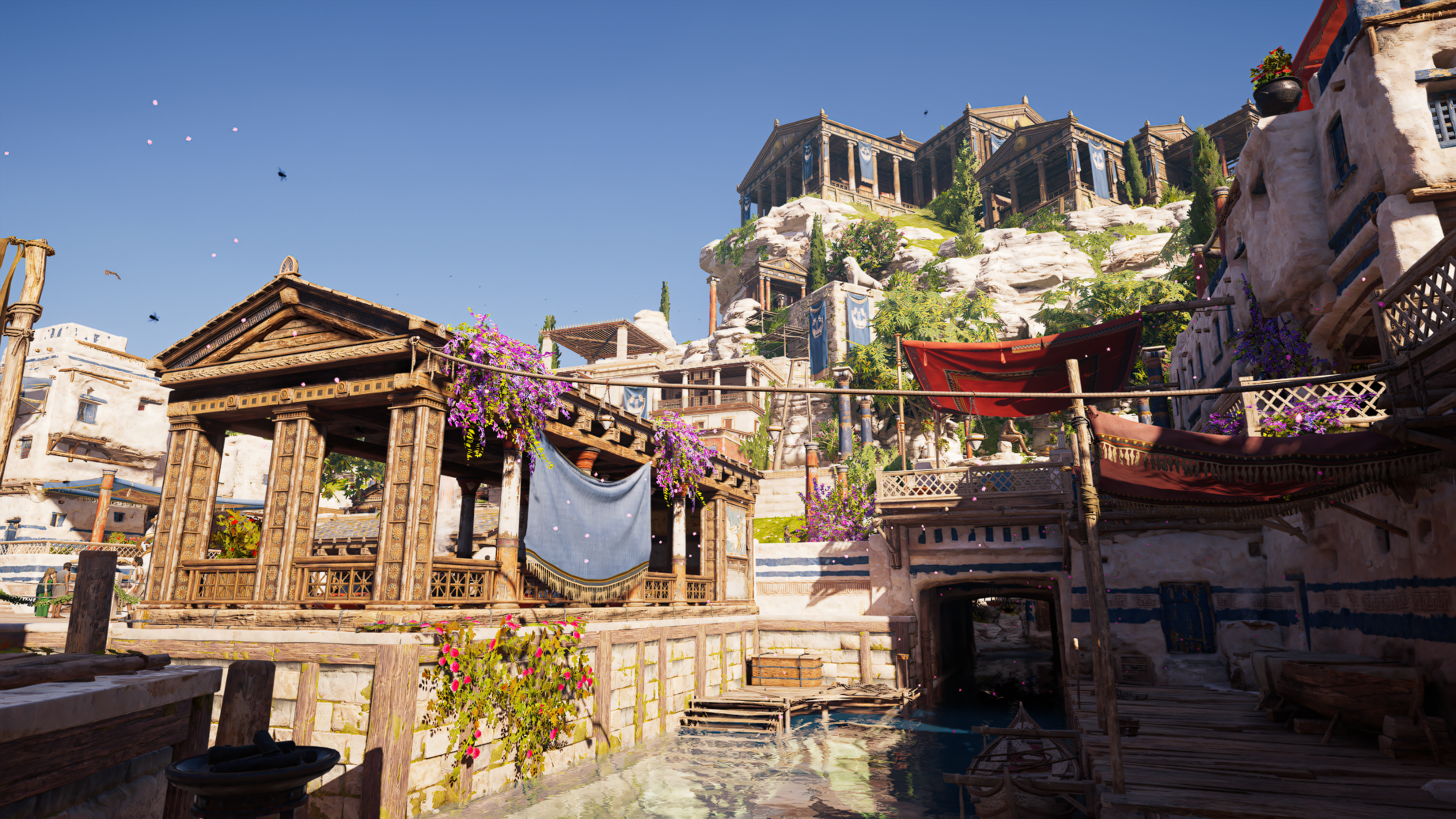 Assassins Creed Odyssey Greece Mykonos Island Colorful Flowers Greek Columns Ancient Video Game Art  3840x2160