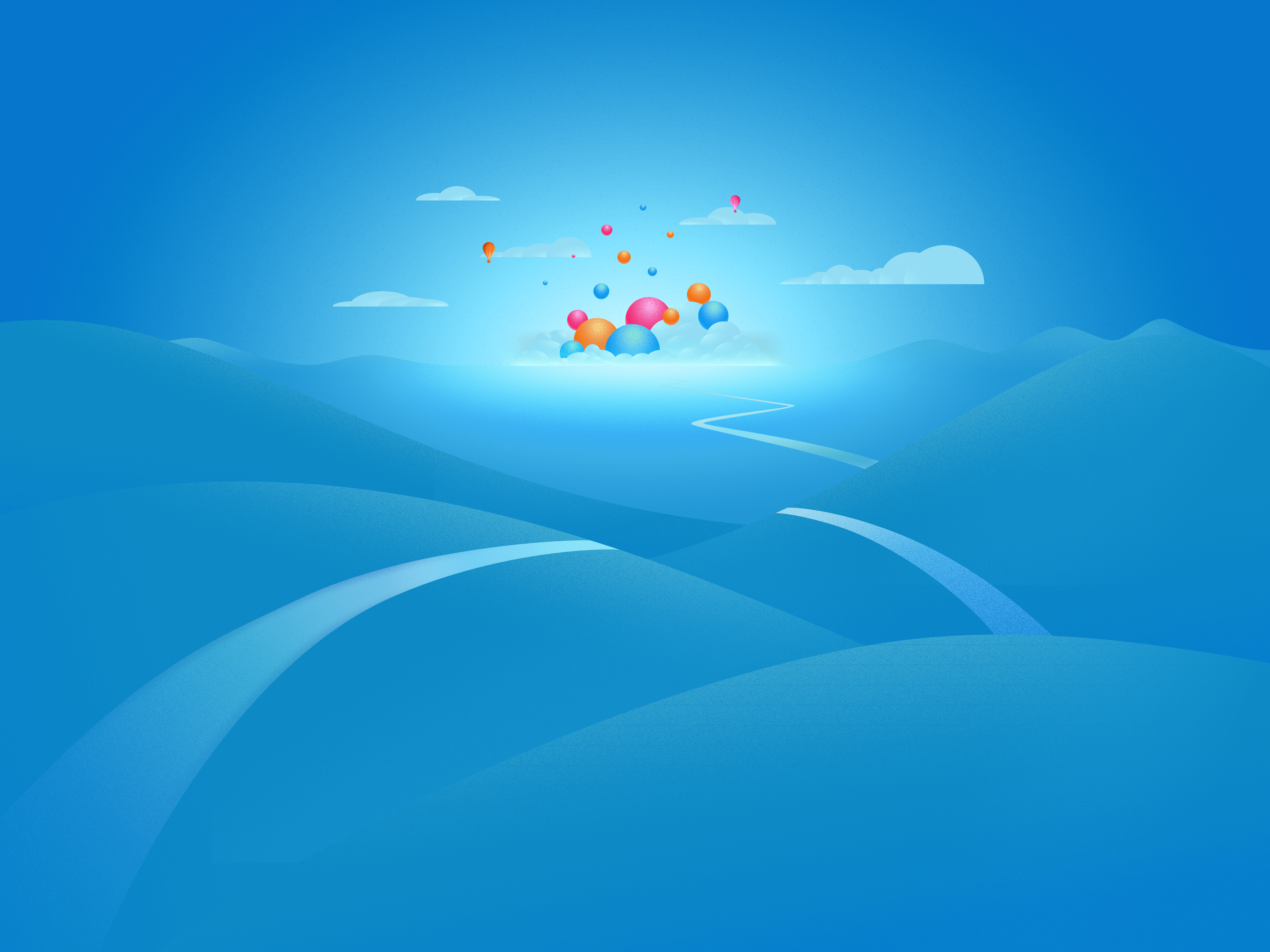 Fedora Linux Operating System Minimalism Clouds Path Blue Background Hot Air Balloons Colorful 4032x3024