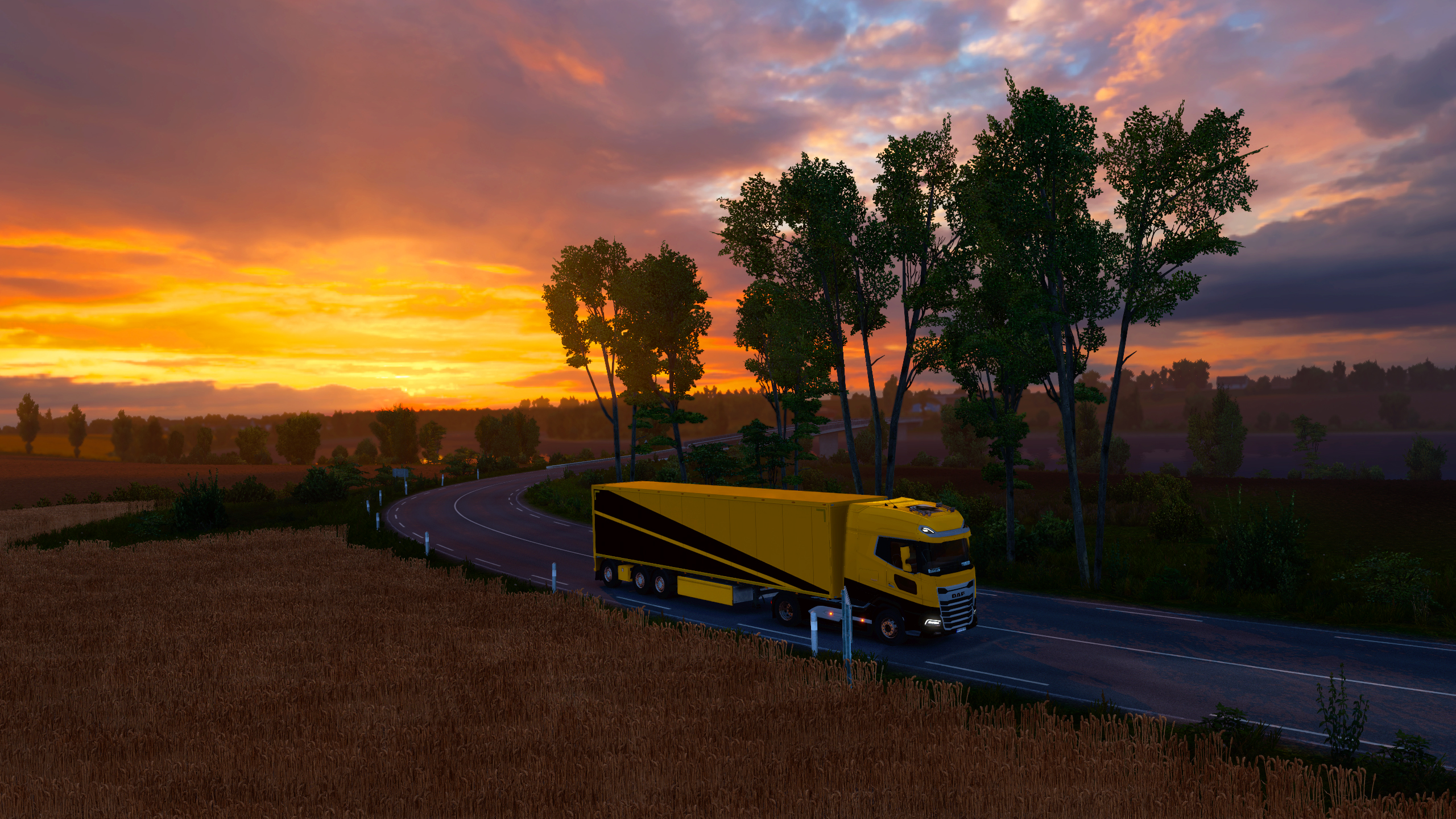 Euro Truck Simulator Sunset Road DAF DAF XG Landscape Highway VTC FBTC Skin FBTC Digital Art Video G 2560x1440