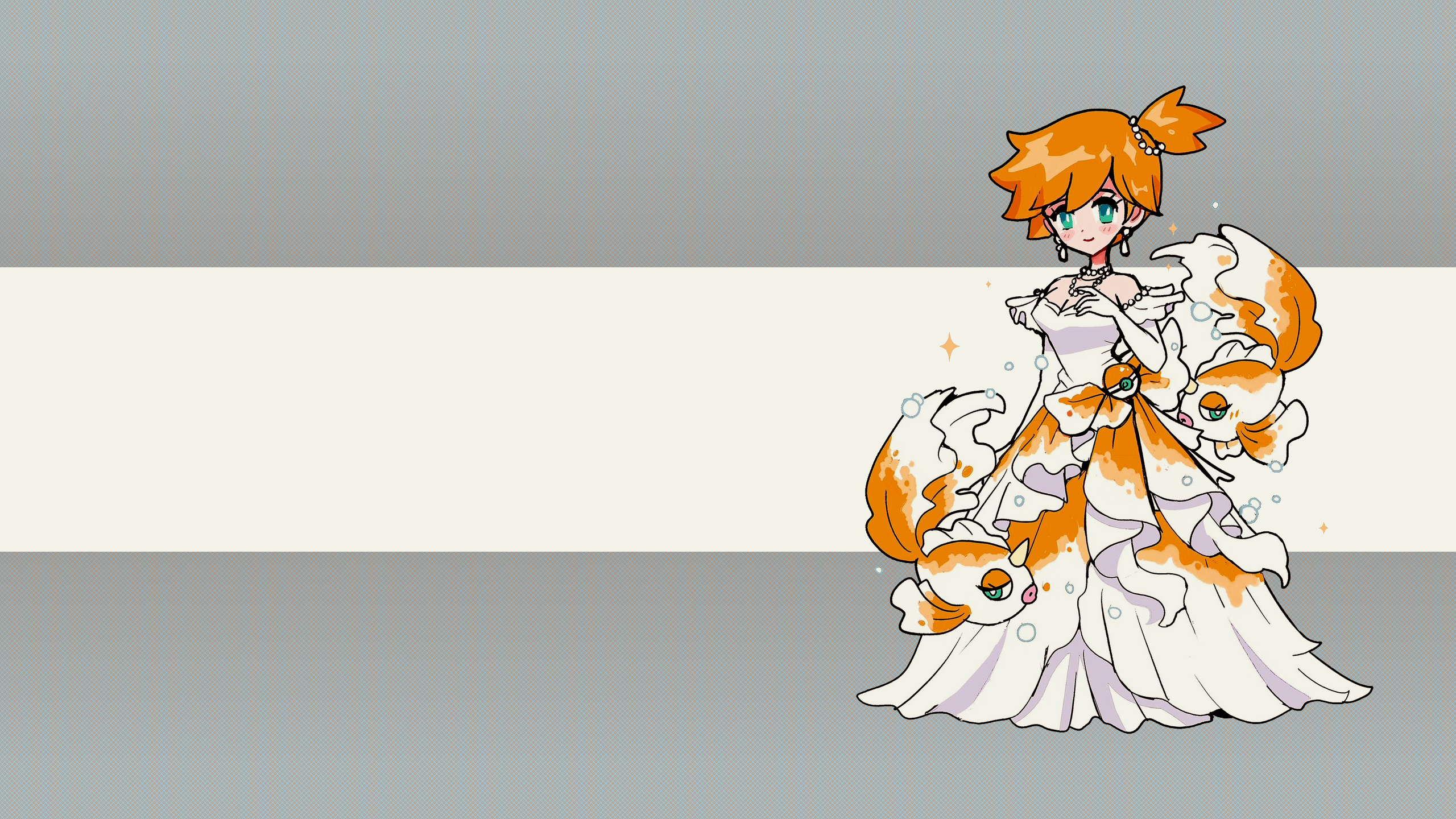 Pokemon Goldeen White Dress Dress Fish Simple Background Earring Bubbles Horns Swim Fins Redhead Mis 2560x1440