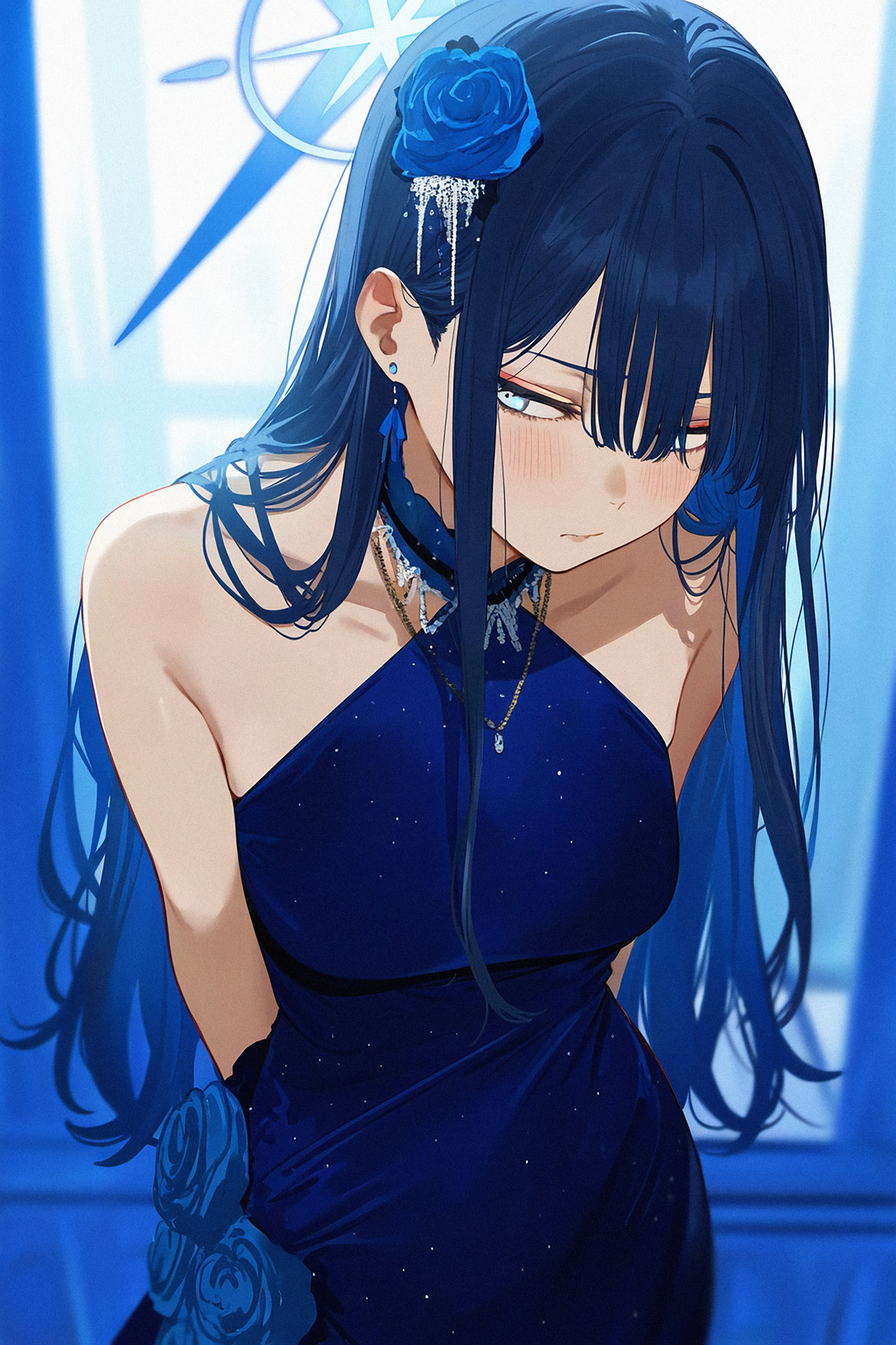 Anime Anime Girls Saori Joumae Blue Archive Shark Lj Portrait Display Looking Away Long Hair Blue Dr 2560x3840
