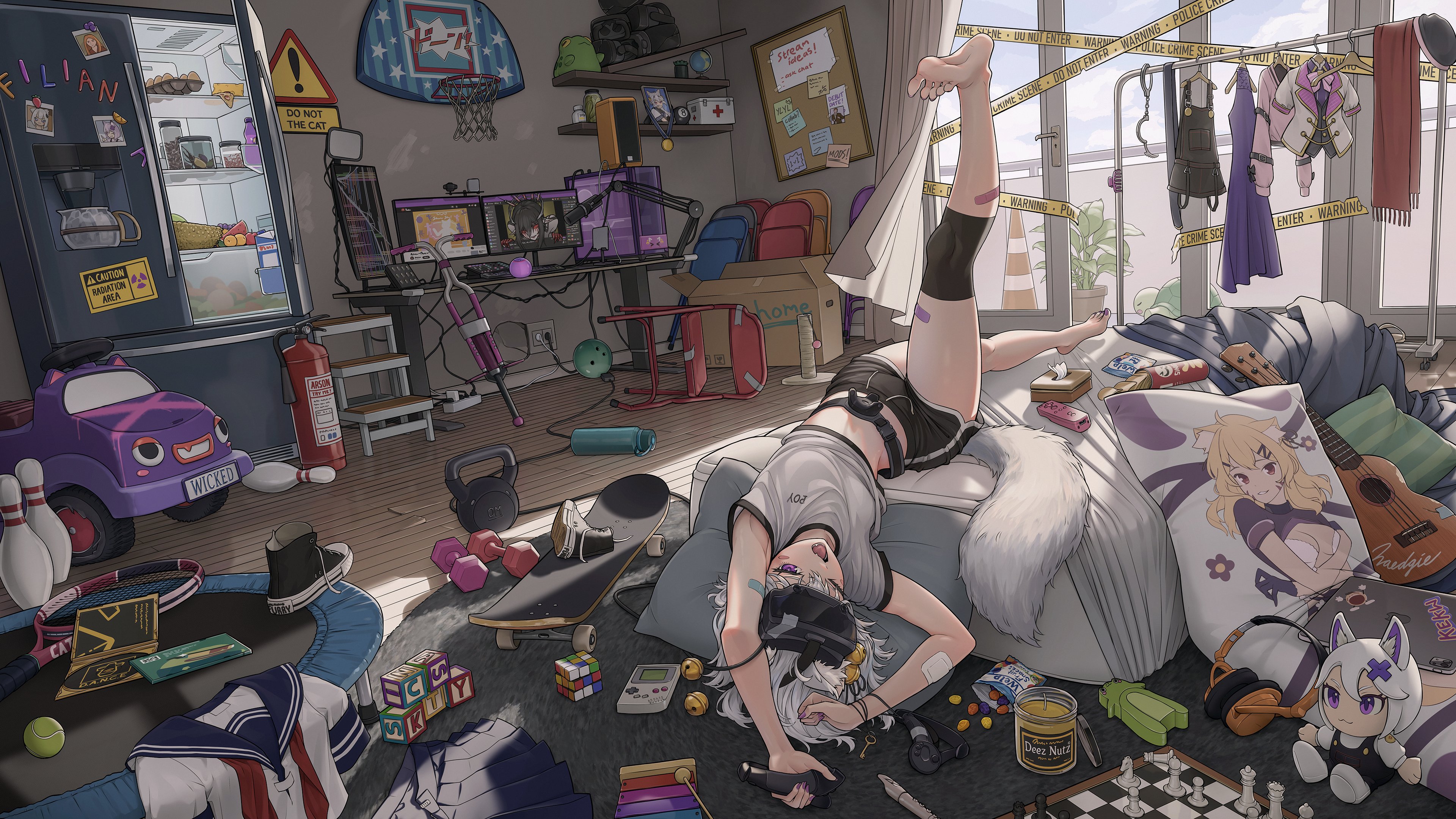 Virtual Youtuber Filian Vtuber White Hair Room Vedal 3840x2160