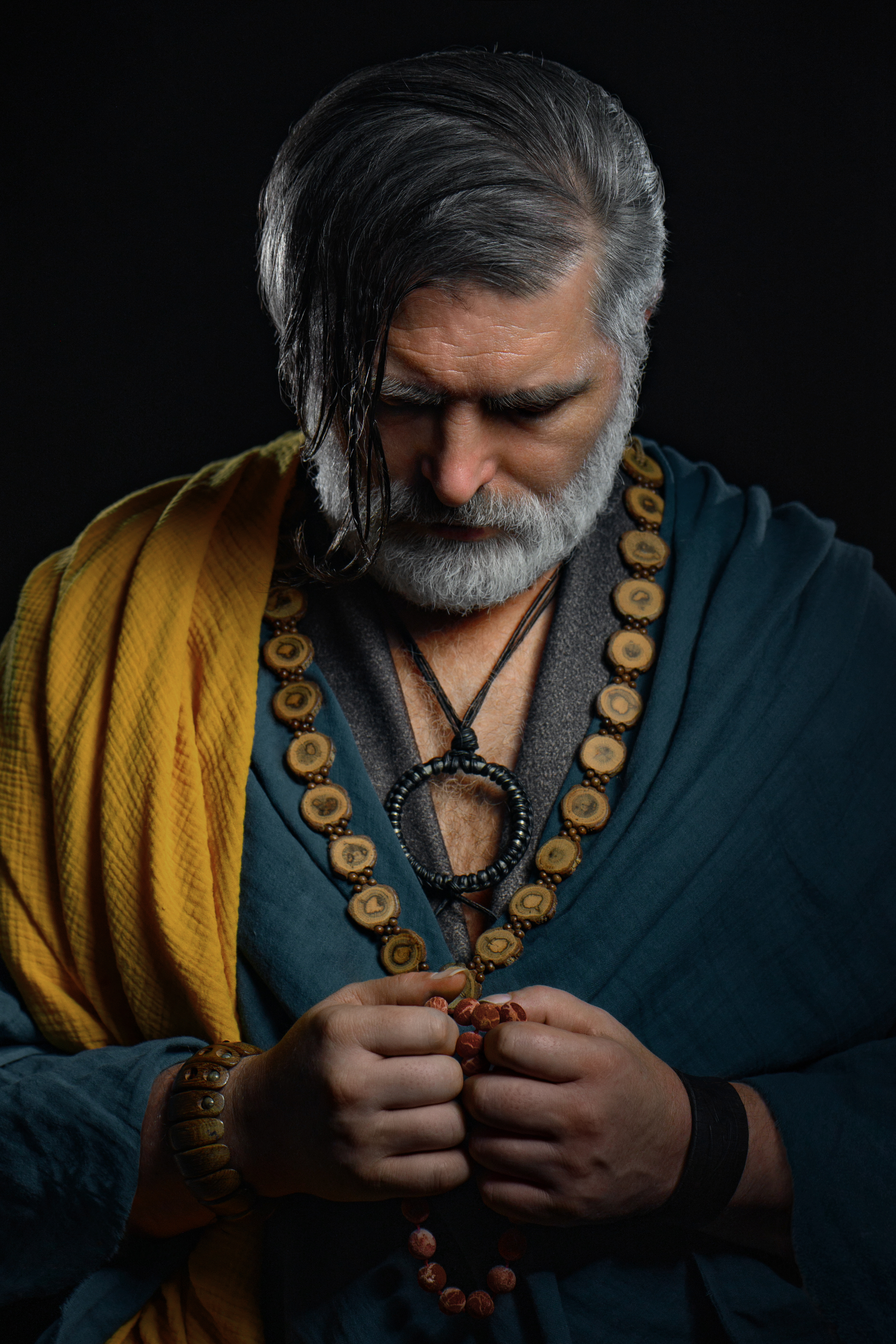 Rustam Rakhimov Men Silver Hair Beard Necklace Beads Hair On Chest 2333x3500