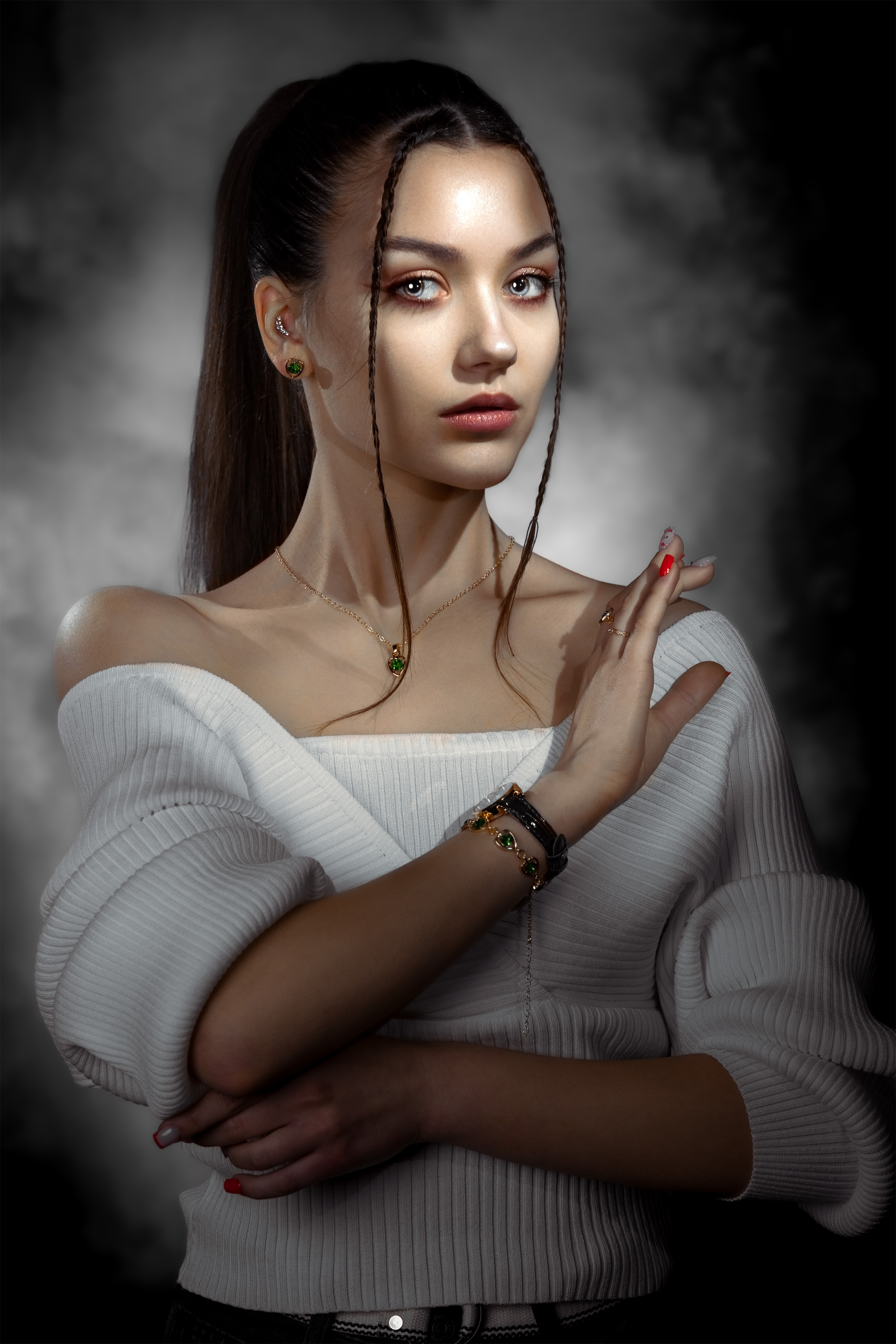 Alexander Zhuravlev Women Bare Shoulders Ponytail Makeup Painted Nails 2480x3720