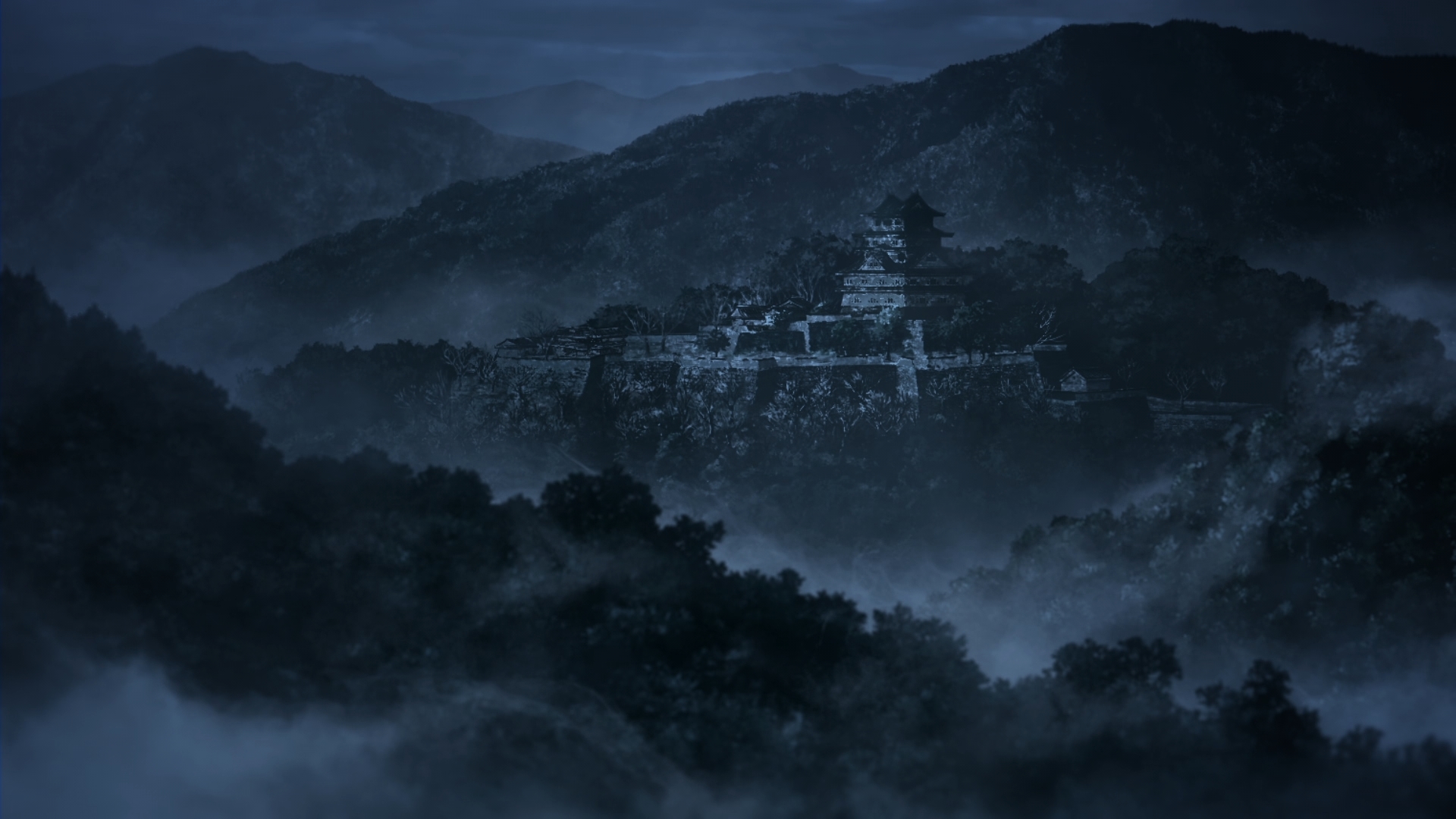 Anime Kimetsu No Yaiba Dark Mist Fog Forest Castle 1920x1080