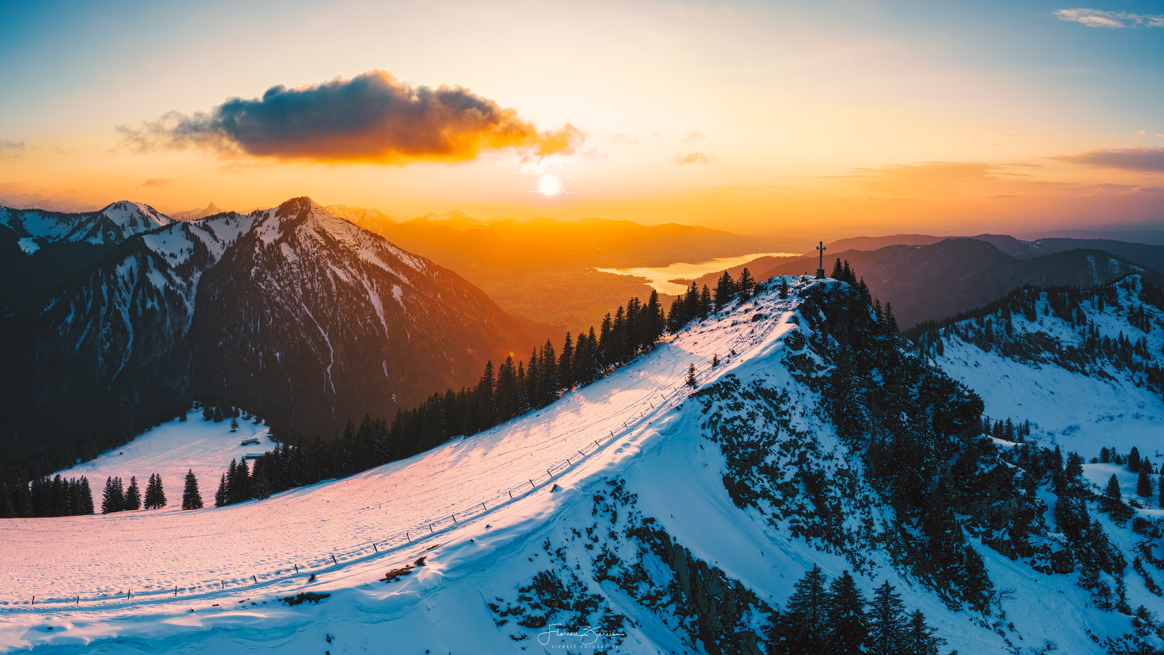 Nature Landscape Mountains Clouds Sky Trees Pine Trees Sunset Snow Far View Bavaria Germany Alps Wat 3840x2160