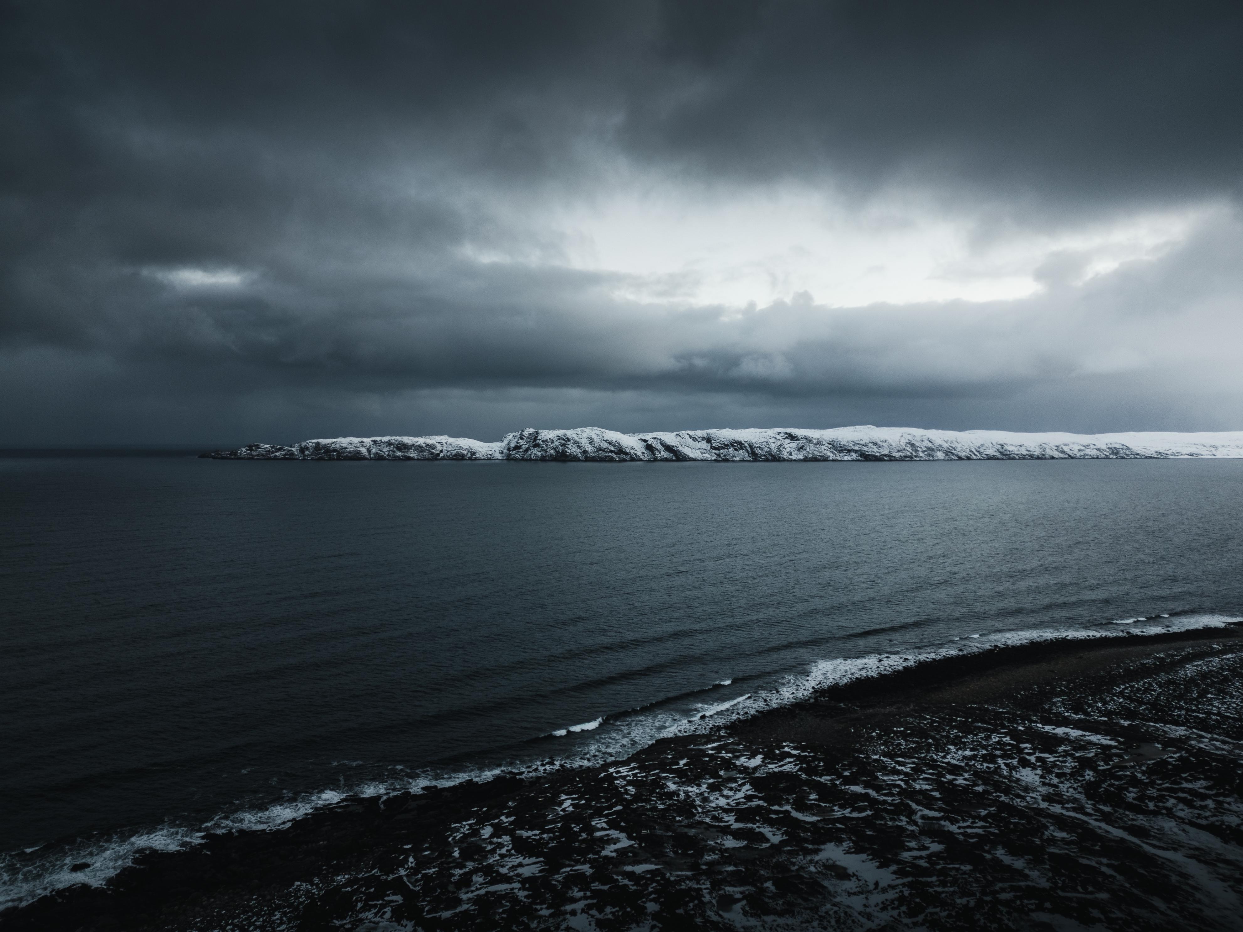Russia Nature Snow Winter Clouds Sea Landscape Cliff Coast 3963x2972