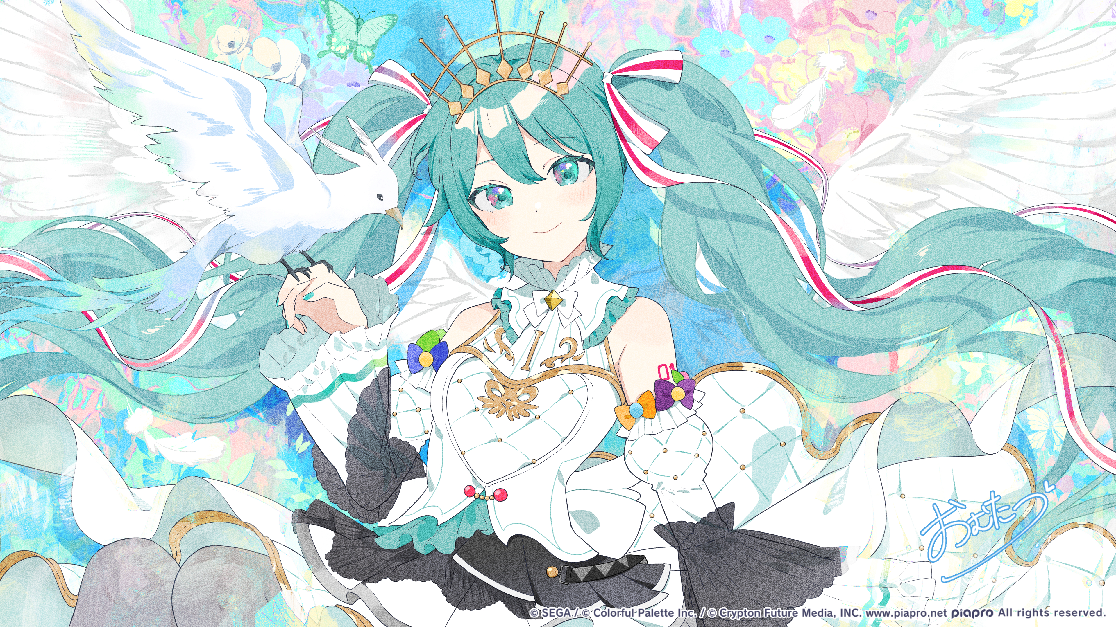 Vocaloid Hatsune Miku Twintails Looking At Viewer Long Hair Turquoise Hair Smiling Detached Sleeves  3840x2160