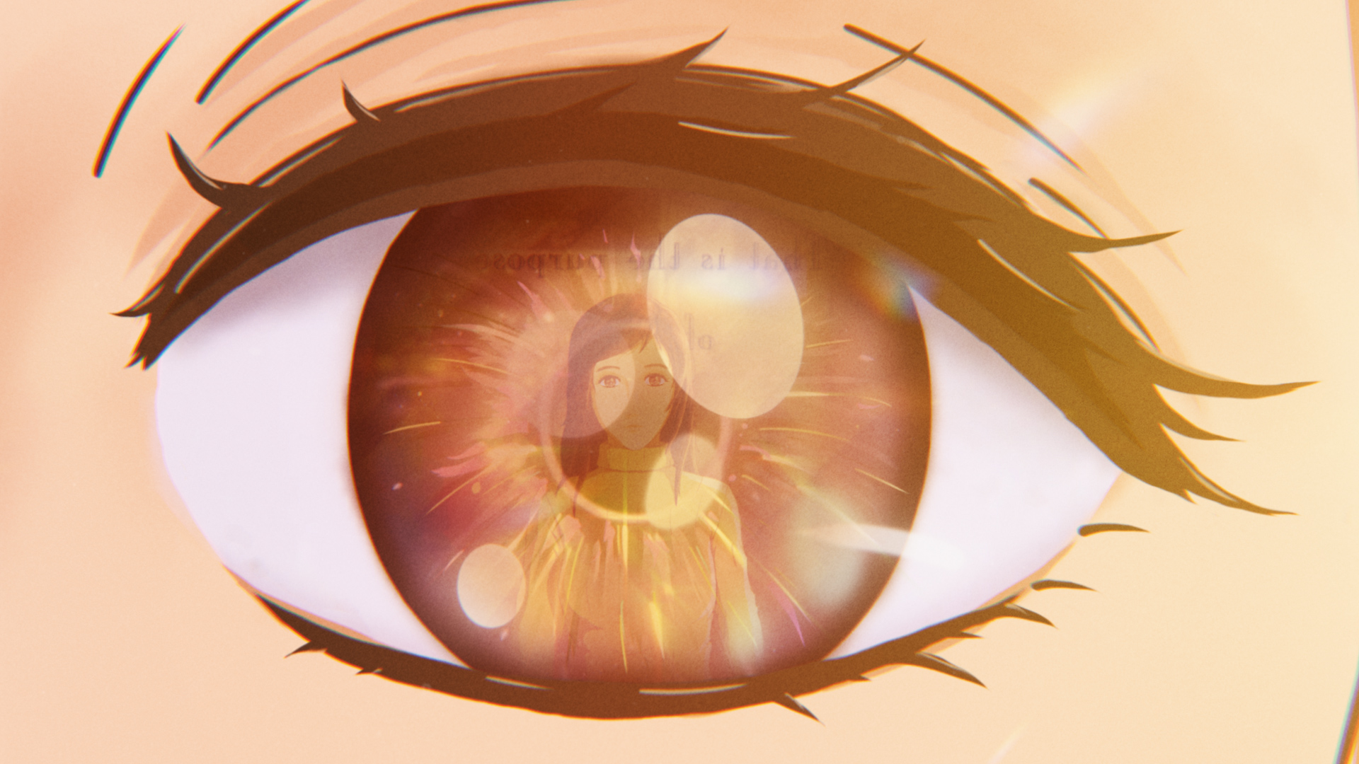 Digital Art Glowing Glowing Eyes Anime Anime Girls Eyes Yellow Sparkles Reflection 1920x1080