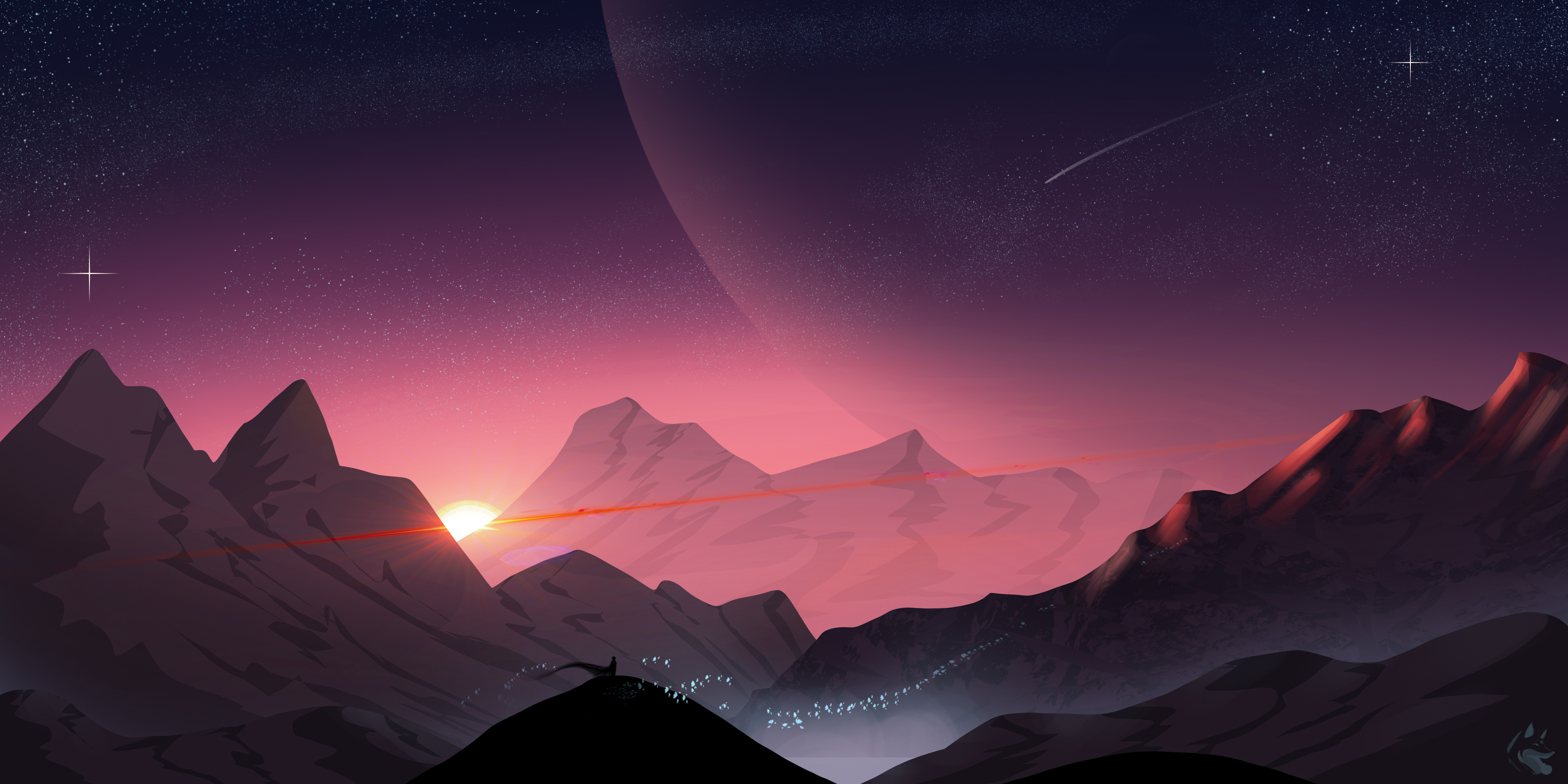 Mountains Space Planet Sunset Marci Lustra 3840x1920