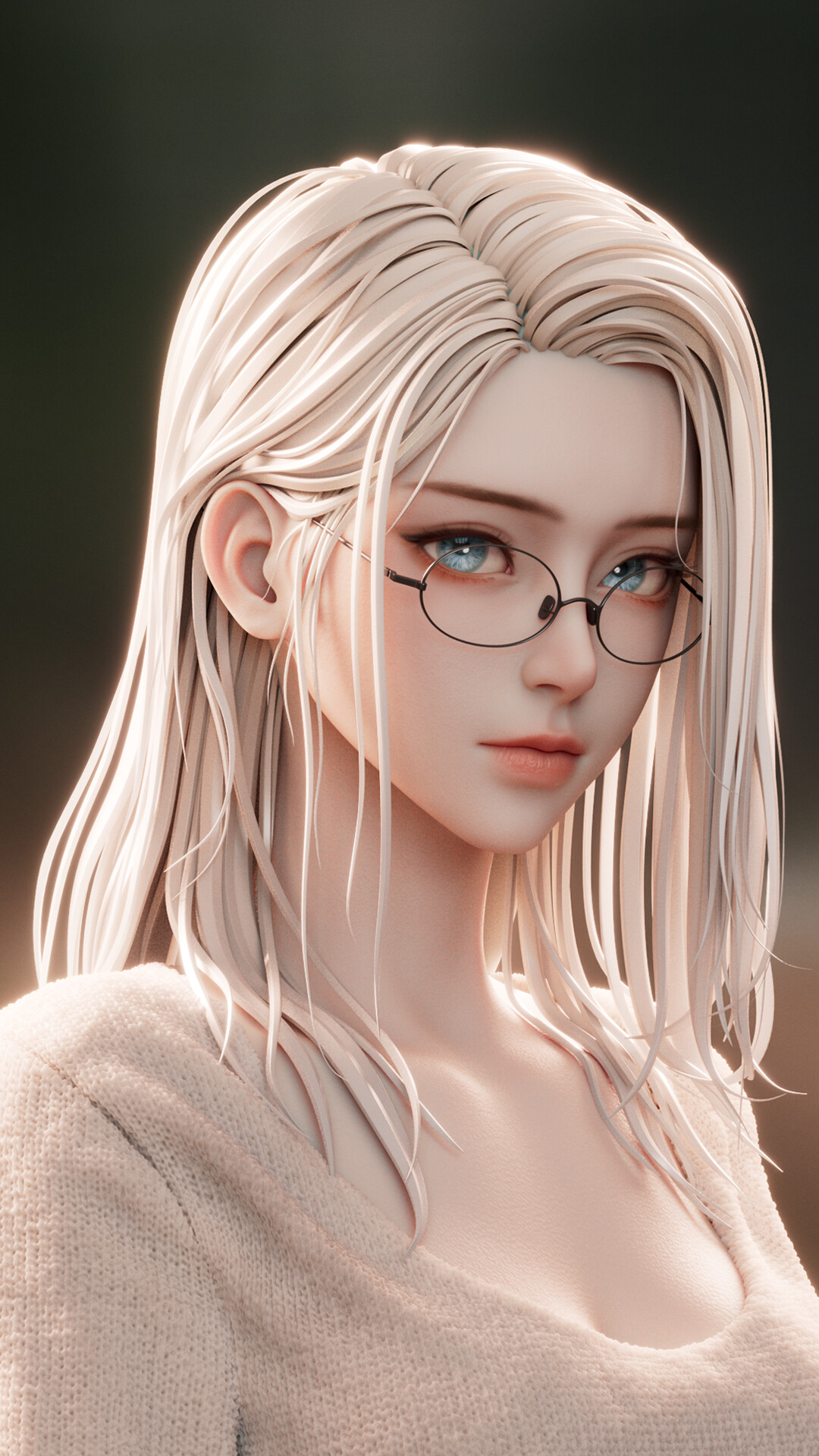 Zihao Zhou CGi Women Blonde Glasses Portrait 1080x1920