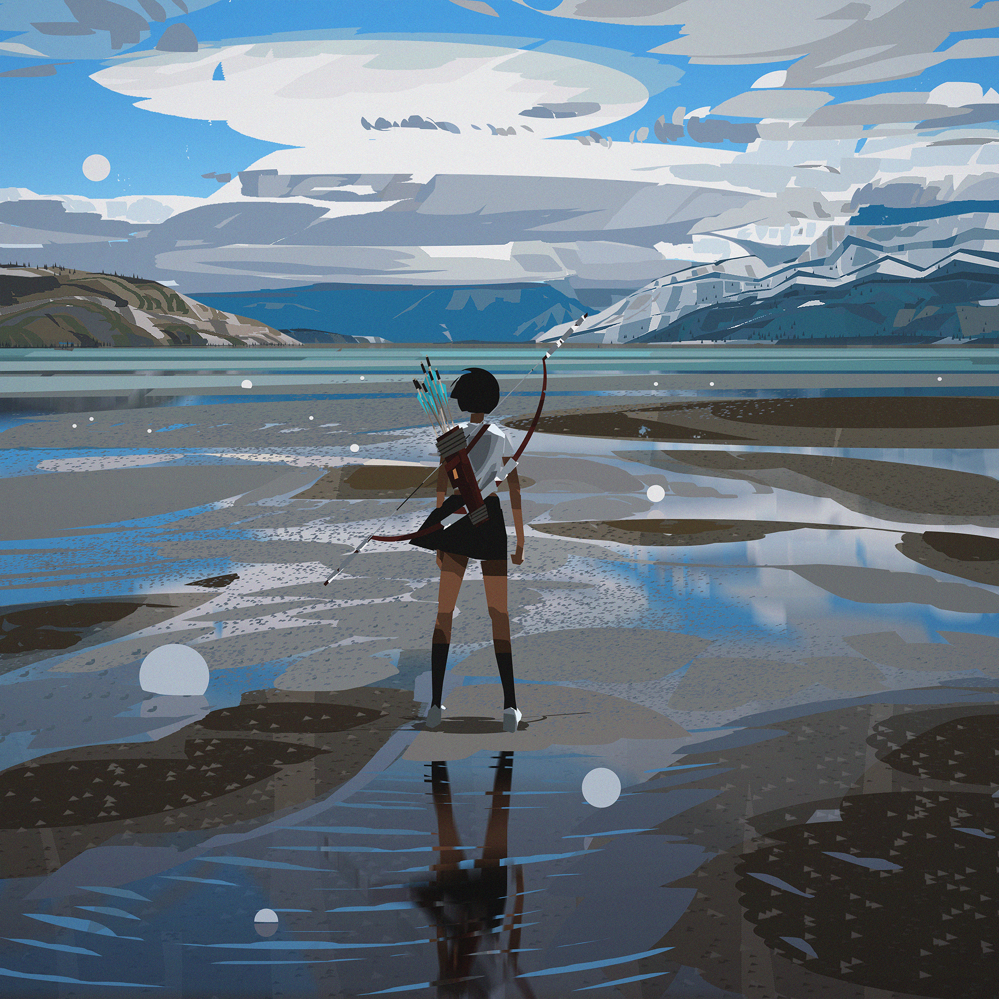 Yun Ling Digital Art Artwork Illustration Digital Painting Women Reflection Landscape Clouds Mountai 2000x2000