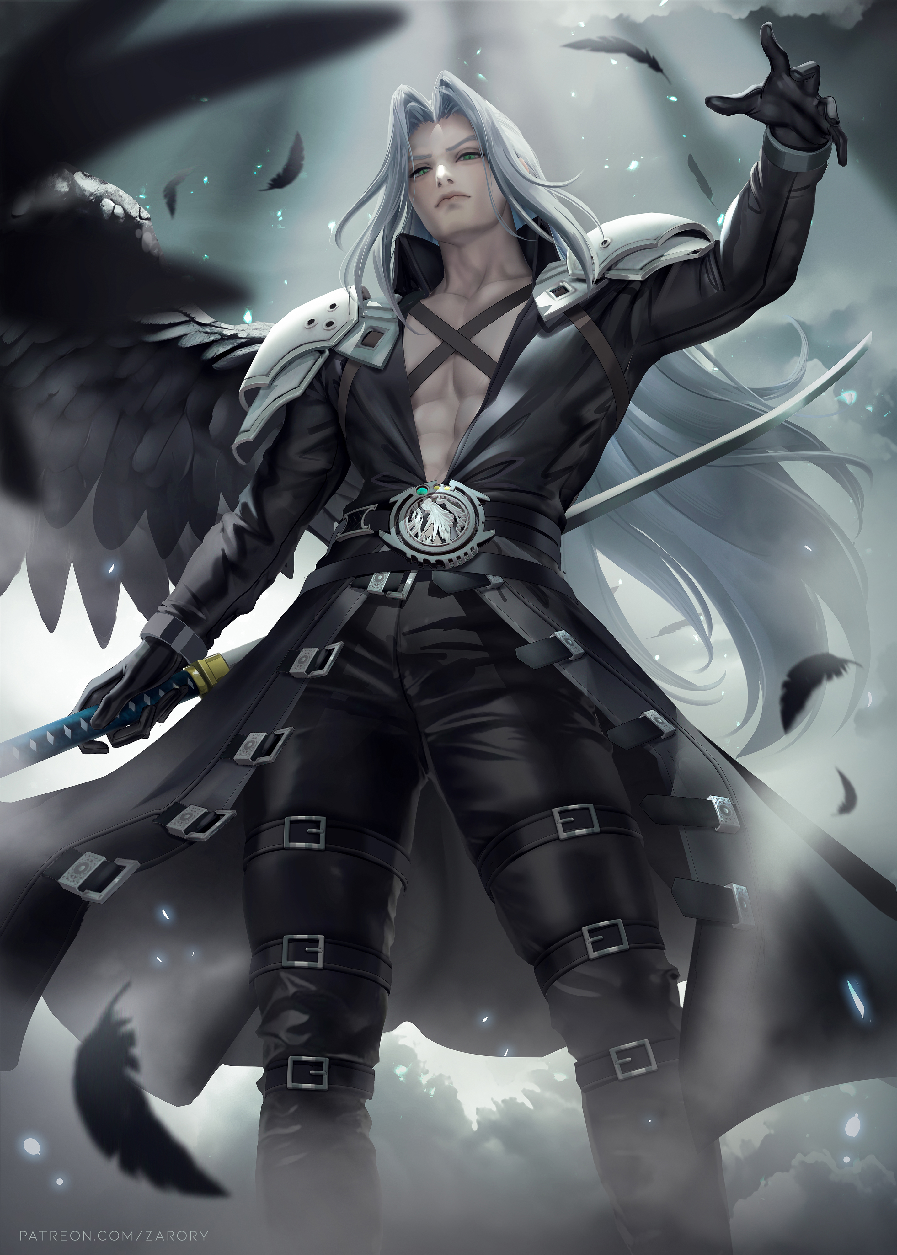 Sephiroth Final Fantasy Video Games Video Game Boys Wings 2D Artwork Drawing Fan Art Zarory 2859x4000