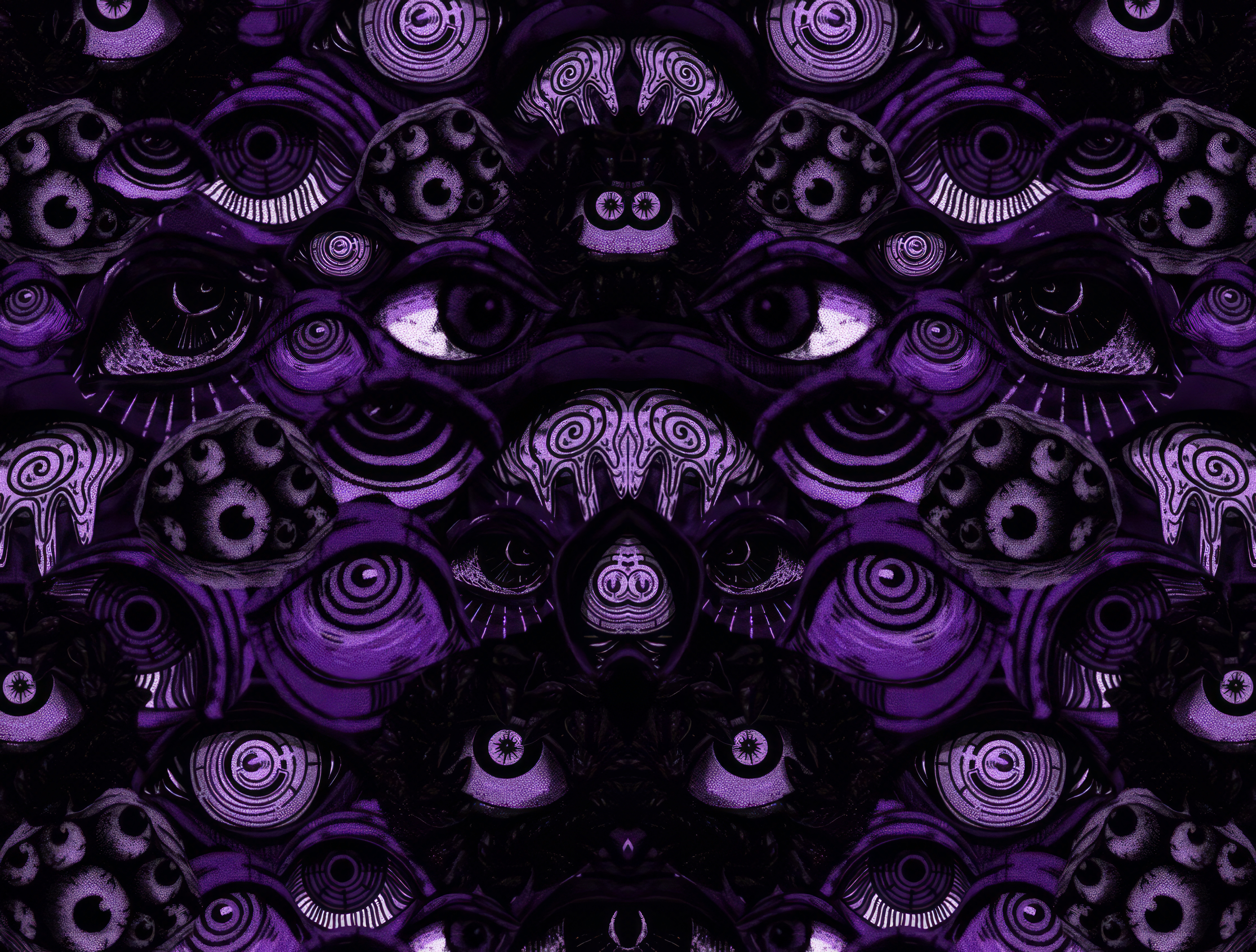 Psychedelic Drawing Eyes Purple Symmetry Mirrored Purple Background 4510x3420