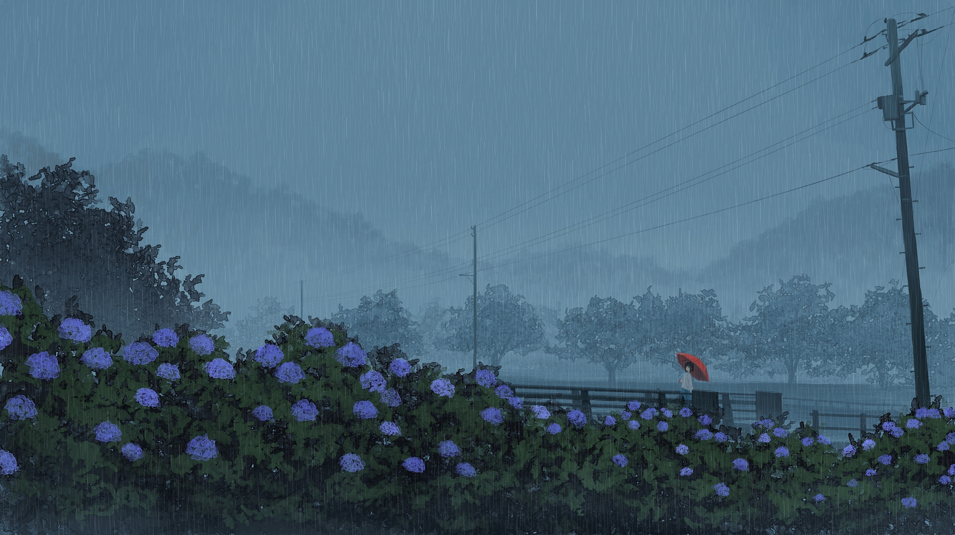 Anime Artwork Rain 1950x1092