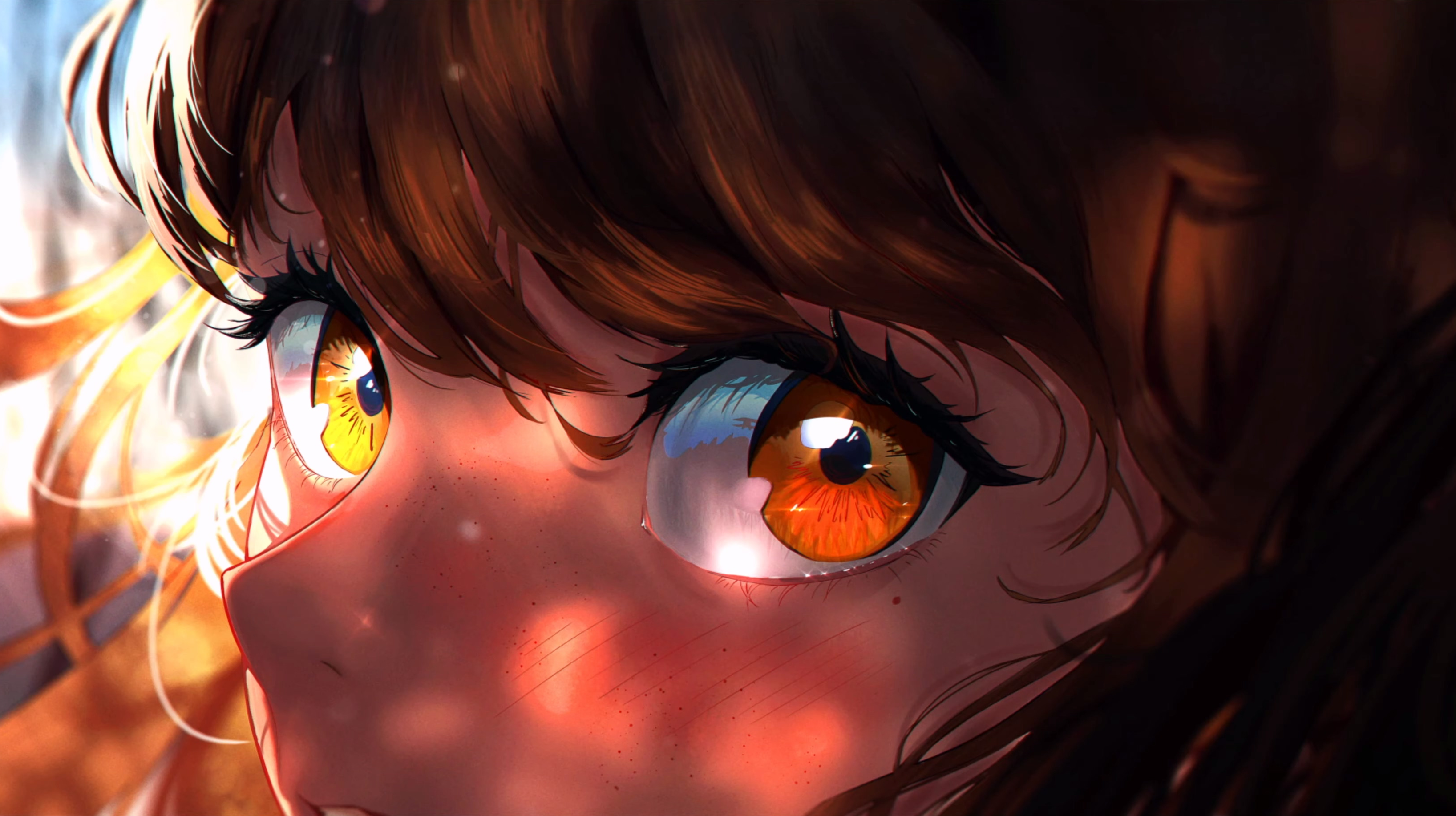 SARTG Digital Art Artwork Illustration Anime Anime Girls Eyes Closeup Looking At Viewer Freckles Fac 3272x1834