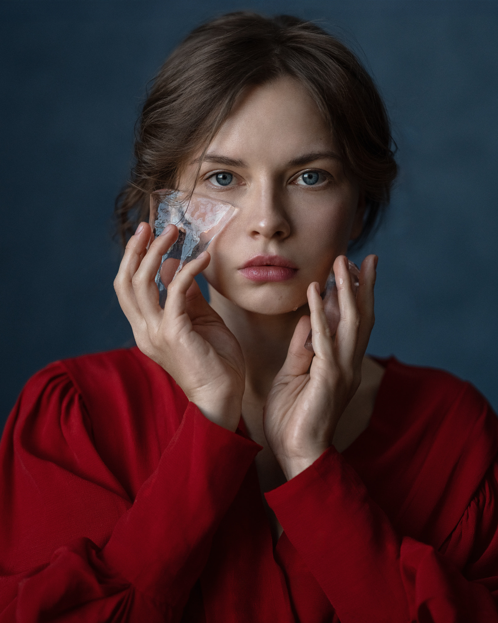 Aleksandr Kurennoi Women Blue Eyes Red Clothing Ice Portrait Closeup Portrait Display 1600x2000