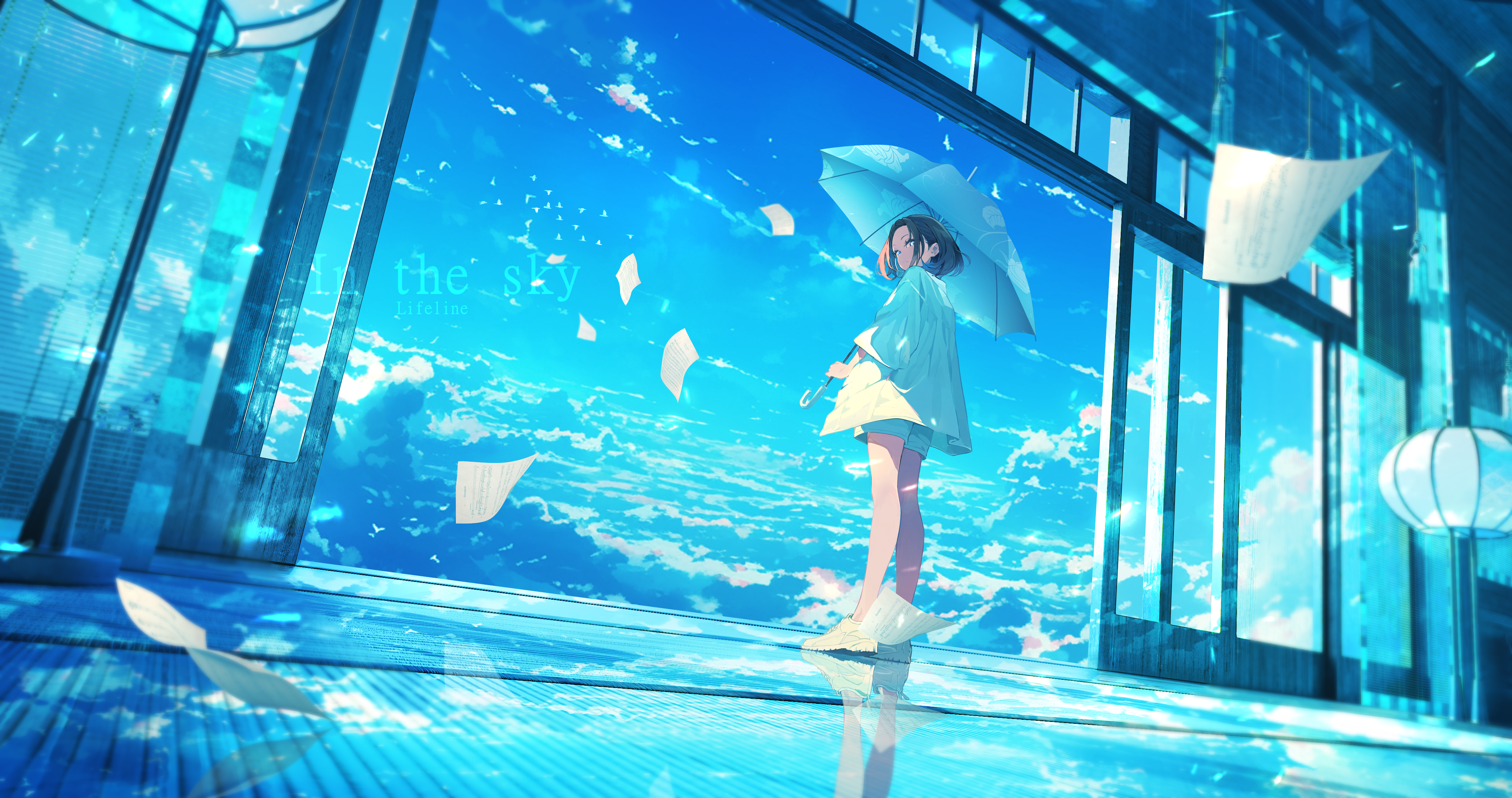 Anime Girls Blue Sky Clouds Umbrella Digital Art Lifeline Notes 4096x2160