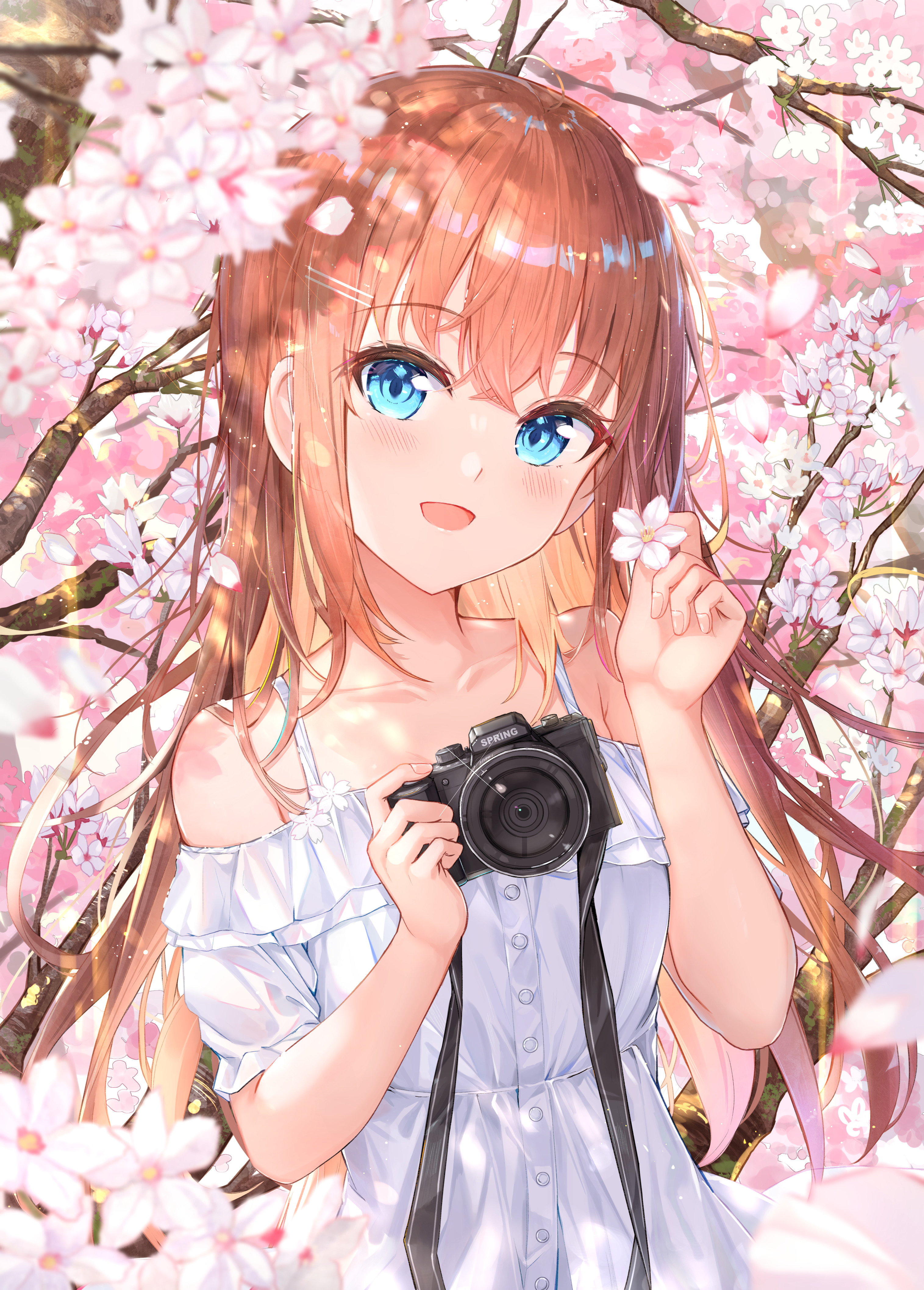 Long Hair Blue Eyes Anime Holding Camera 3031x4230