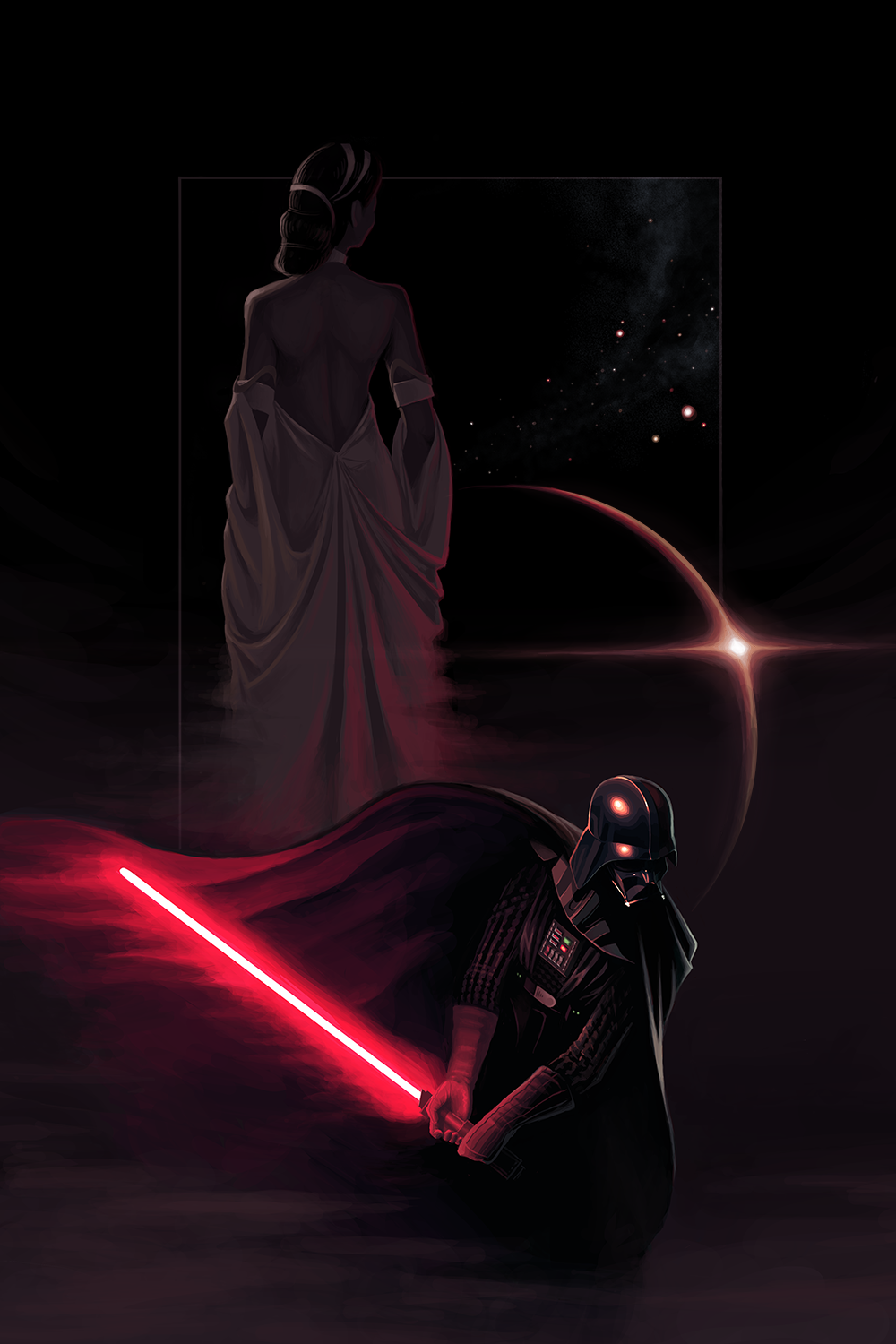 Star Wars Padme Amidala Darth Vader Lightsaber Digital Art Sith 1000x1500