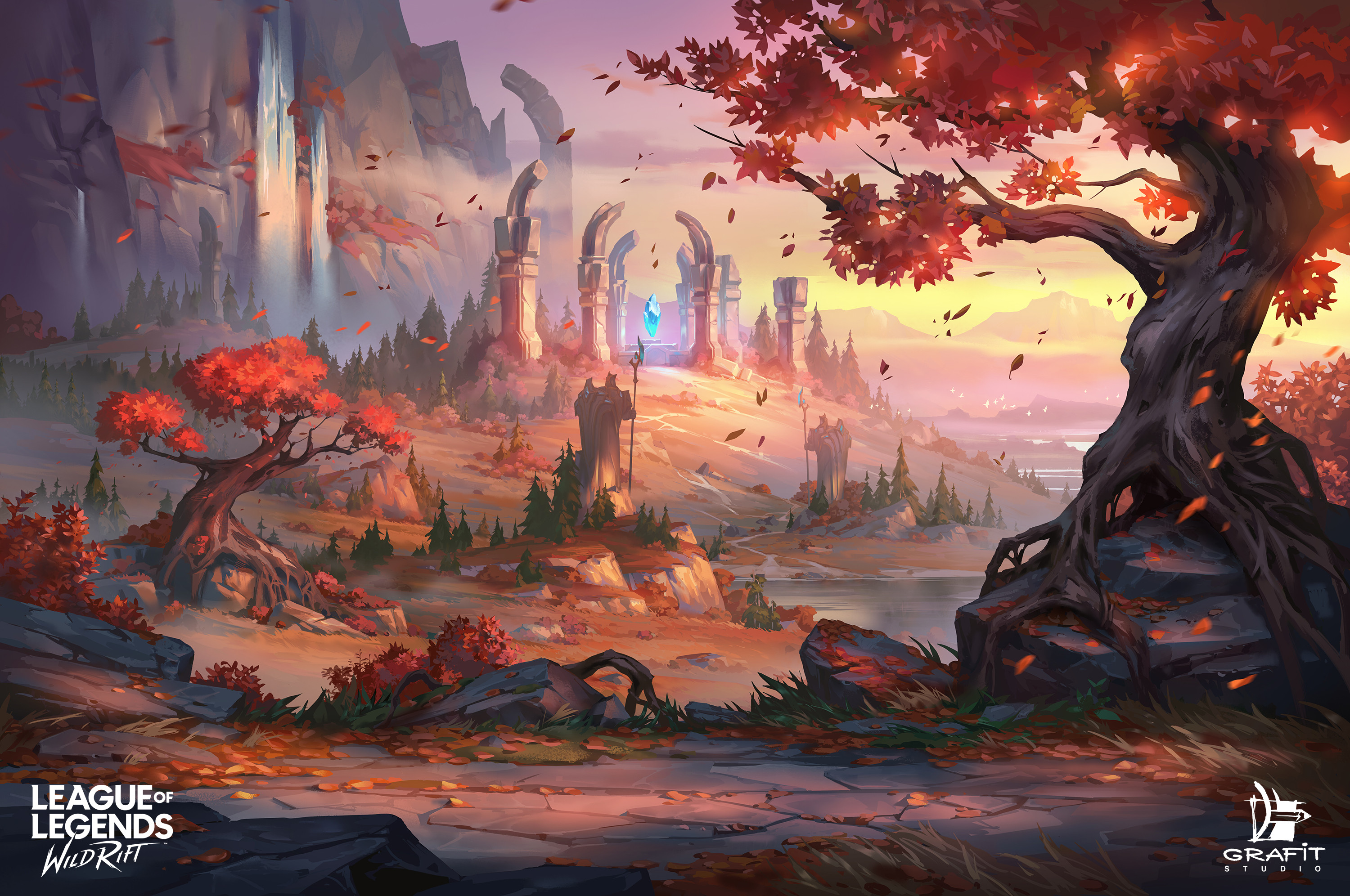 Grafit Studio Drawing Landscape League Of Legends Fall Trees League Of Legends Wild Rift 3000x1992