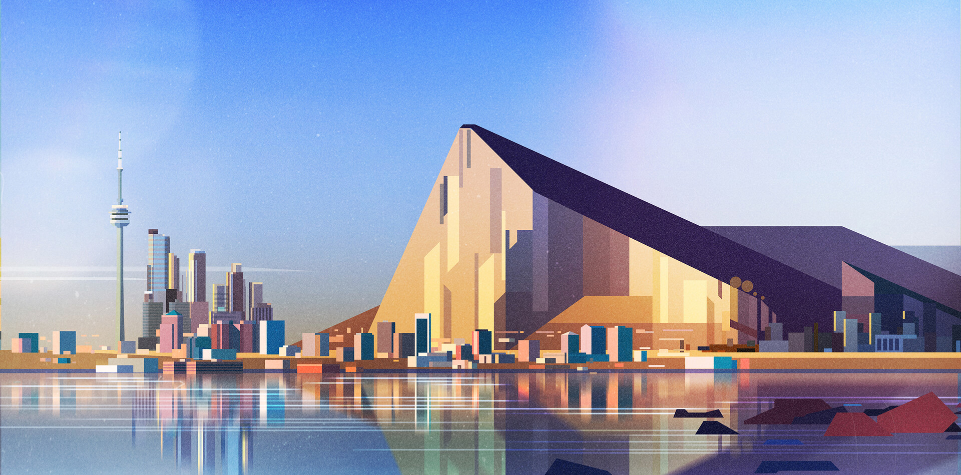 Tower Skyscraper Building City Mountains Water Reflection Sunrise Clear Sky James Gilleard 1920x949