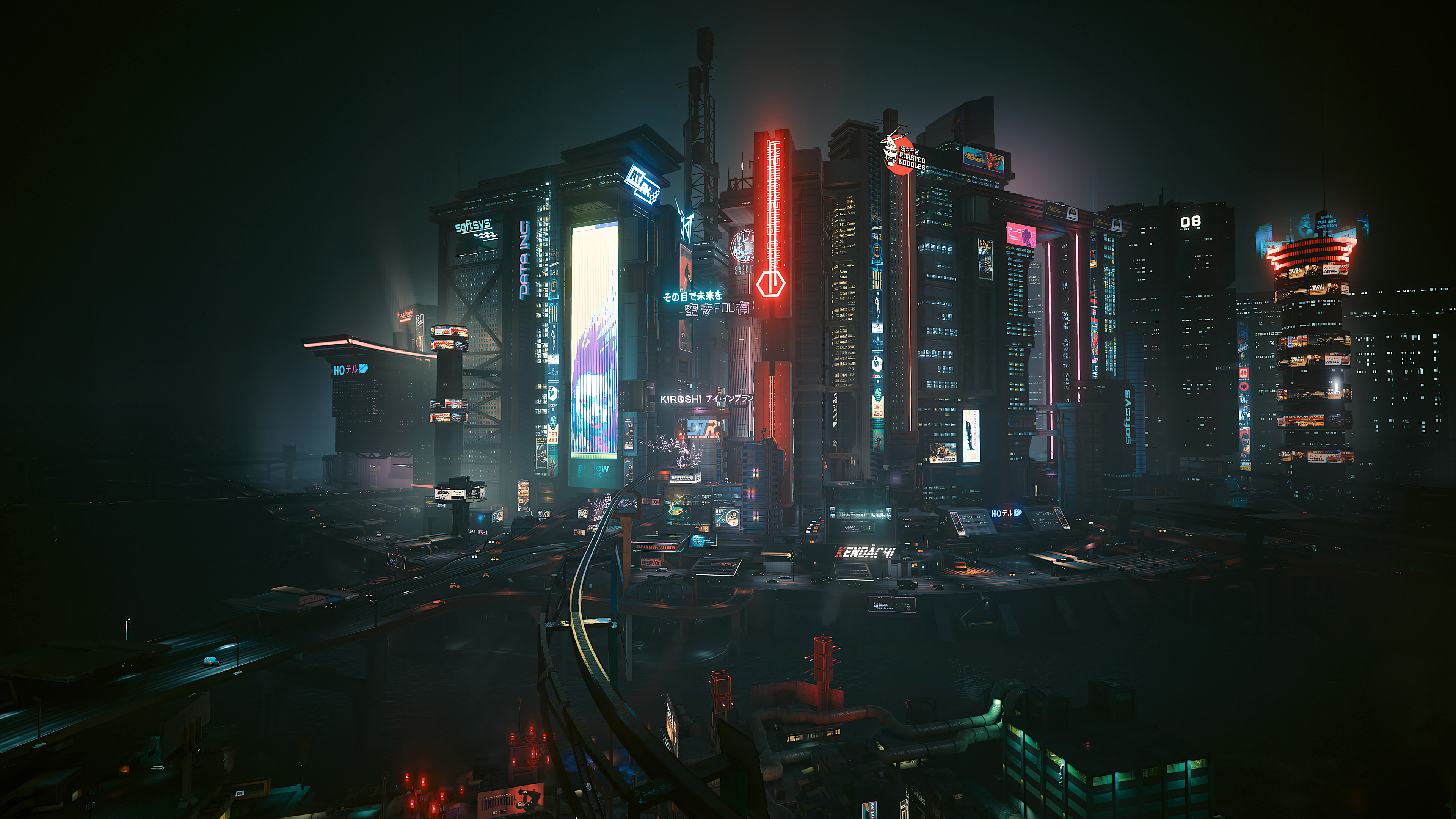 Night City Cyberpunk 2077 Cyberpunk Neon Lights Dark Tower Skyscraper Futurism Futuristic Video Game 3840x2160