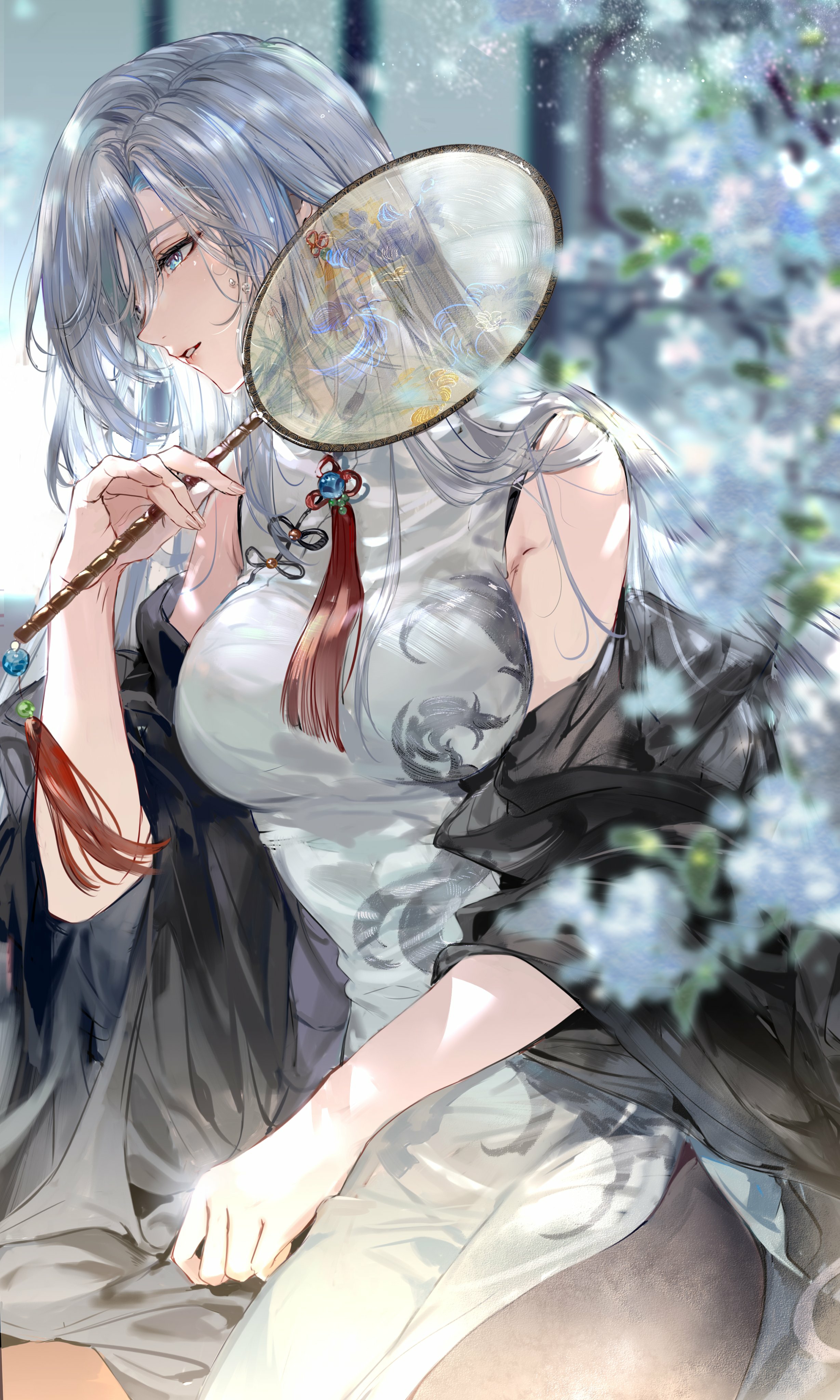 Shenhe Genshin Impact Genshin Impact Anime Girls Portrait Display Long Hair Flowers Bare Shoulders C 2457x4096