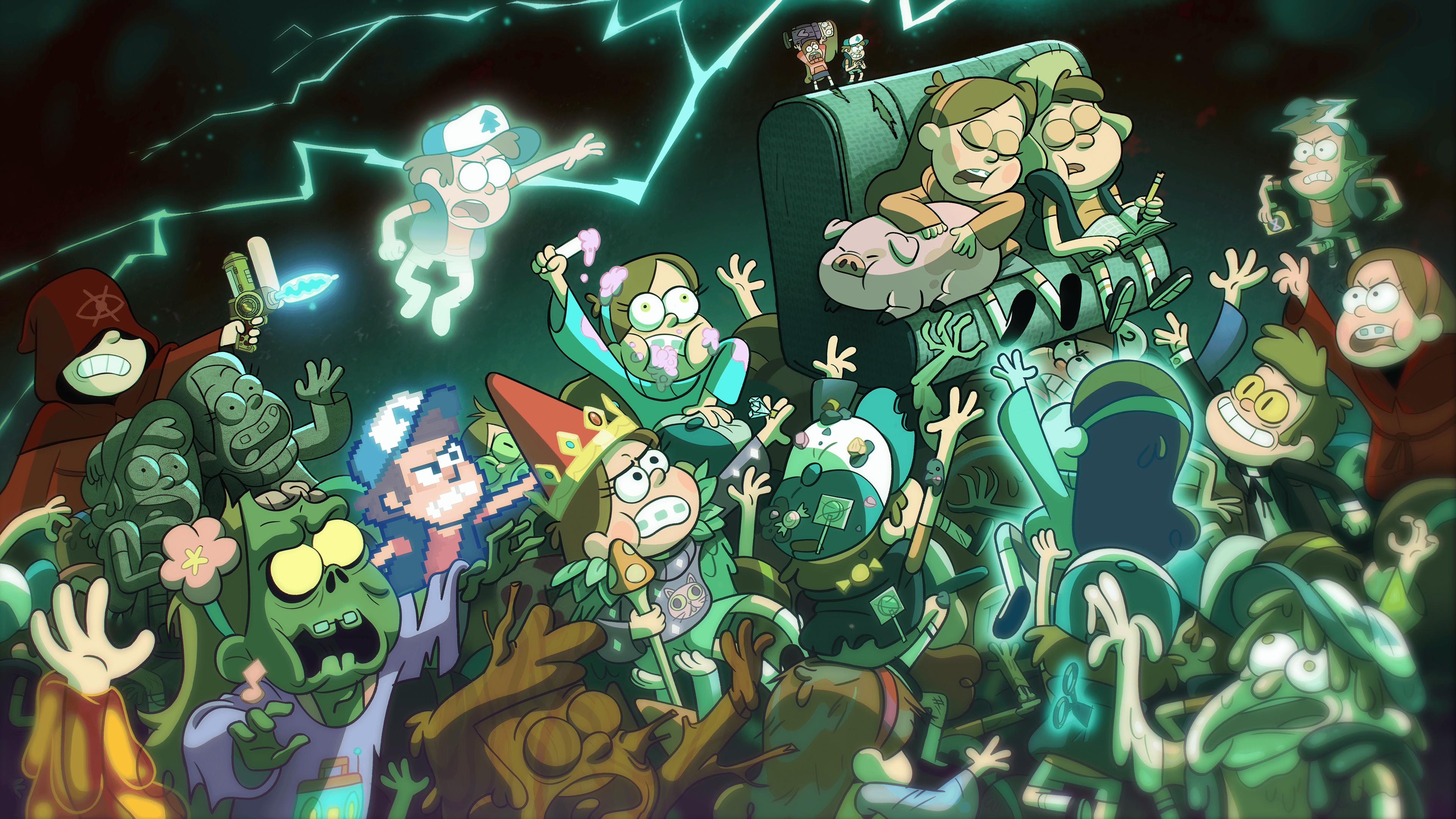 Gravity Falls Disney Cartoon Mabel Pines Dipper Pines Waddles Gravity Falls Zombies Digital Art 3840x2160