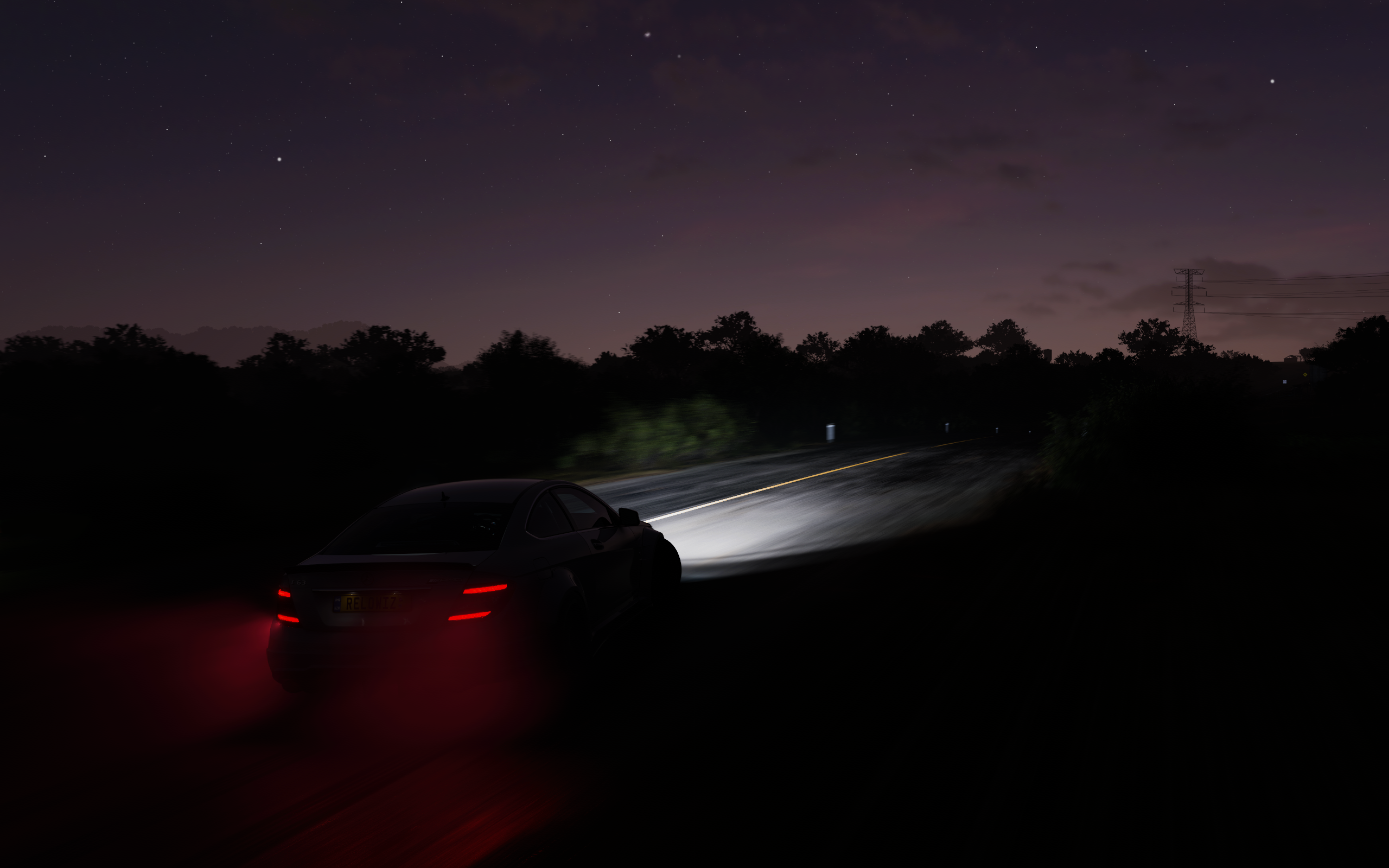 Forza Forza Horizon 5 Car Road Night Rear View Mercedes Benz Mercedes Benz C63 AMG CGi Digital Art G 2560x1600