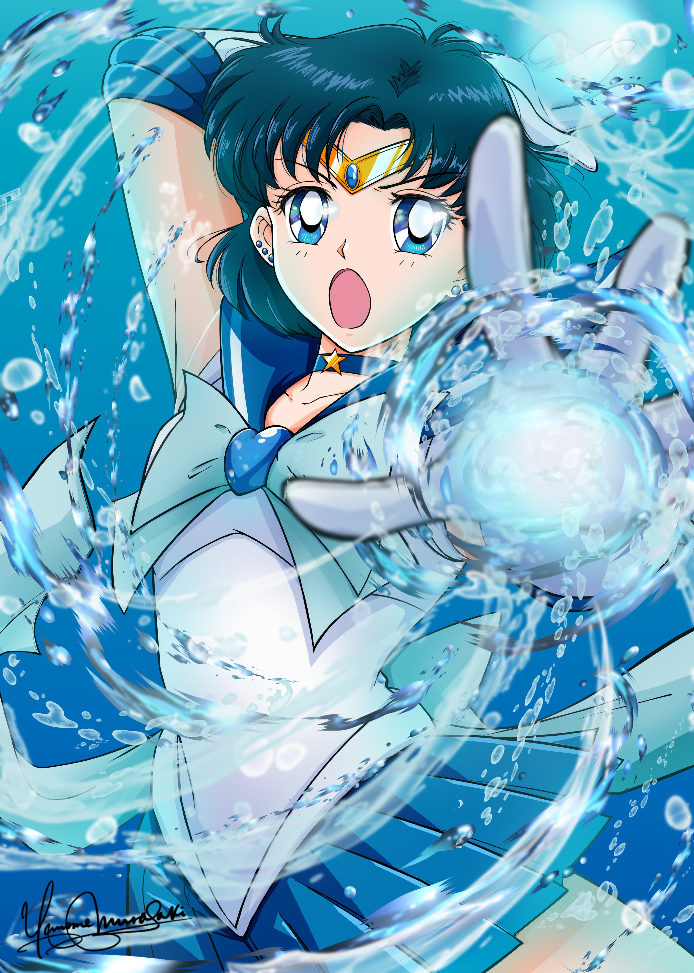 Sailor Moon Water Drops Portrait Display Gloves Mizuno Ami Sailor Mercury Looking At Viewer Earring  2920x4096