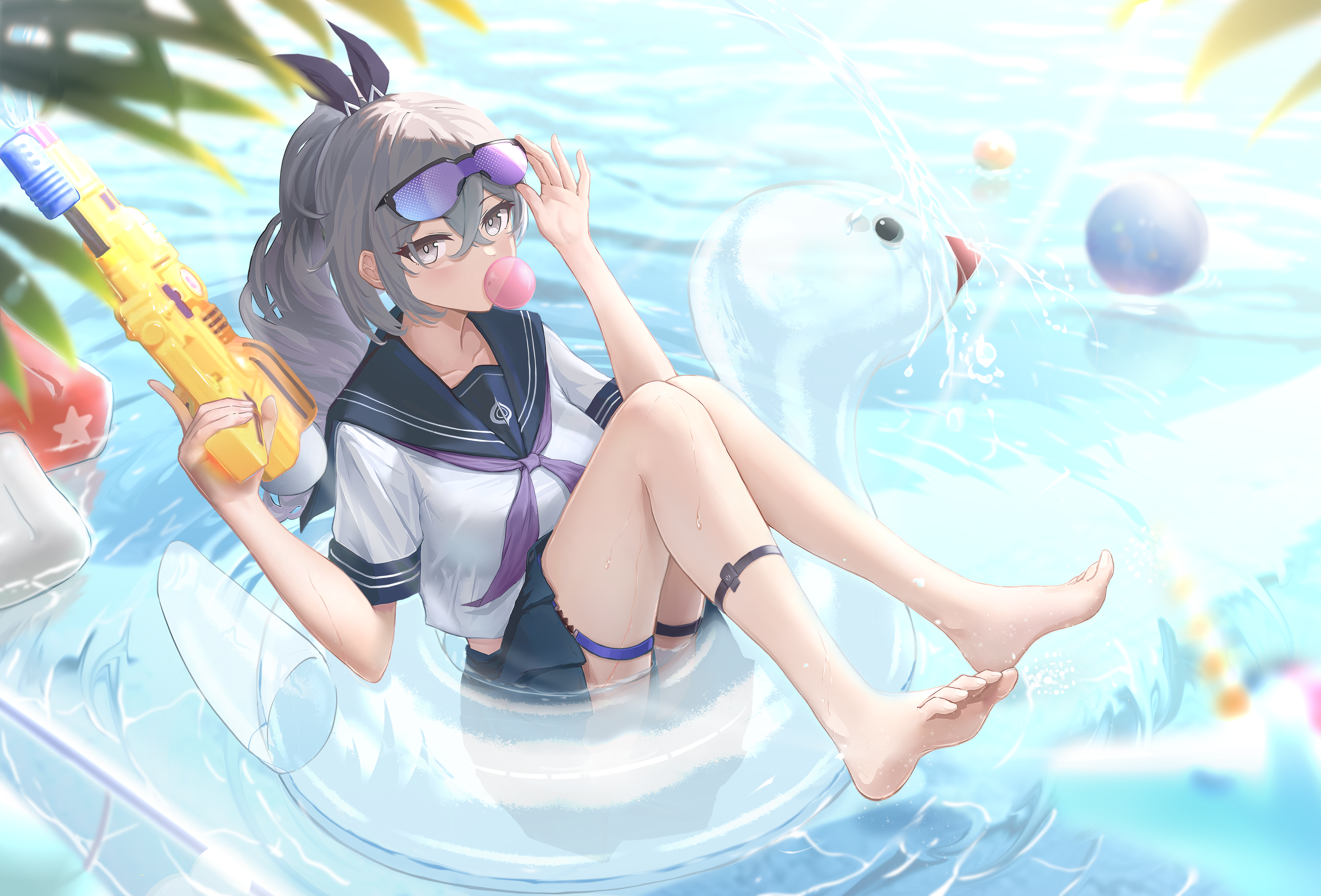 Anime Anime Girls Silver Wolf Honkai Star Rail Video Game Girls Pool Float Water Guns Schoolgirl Sch 4961x3366