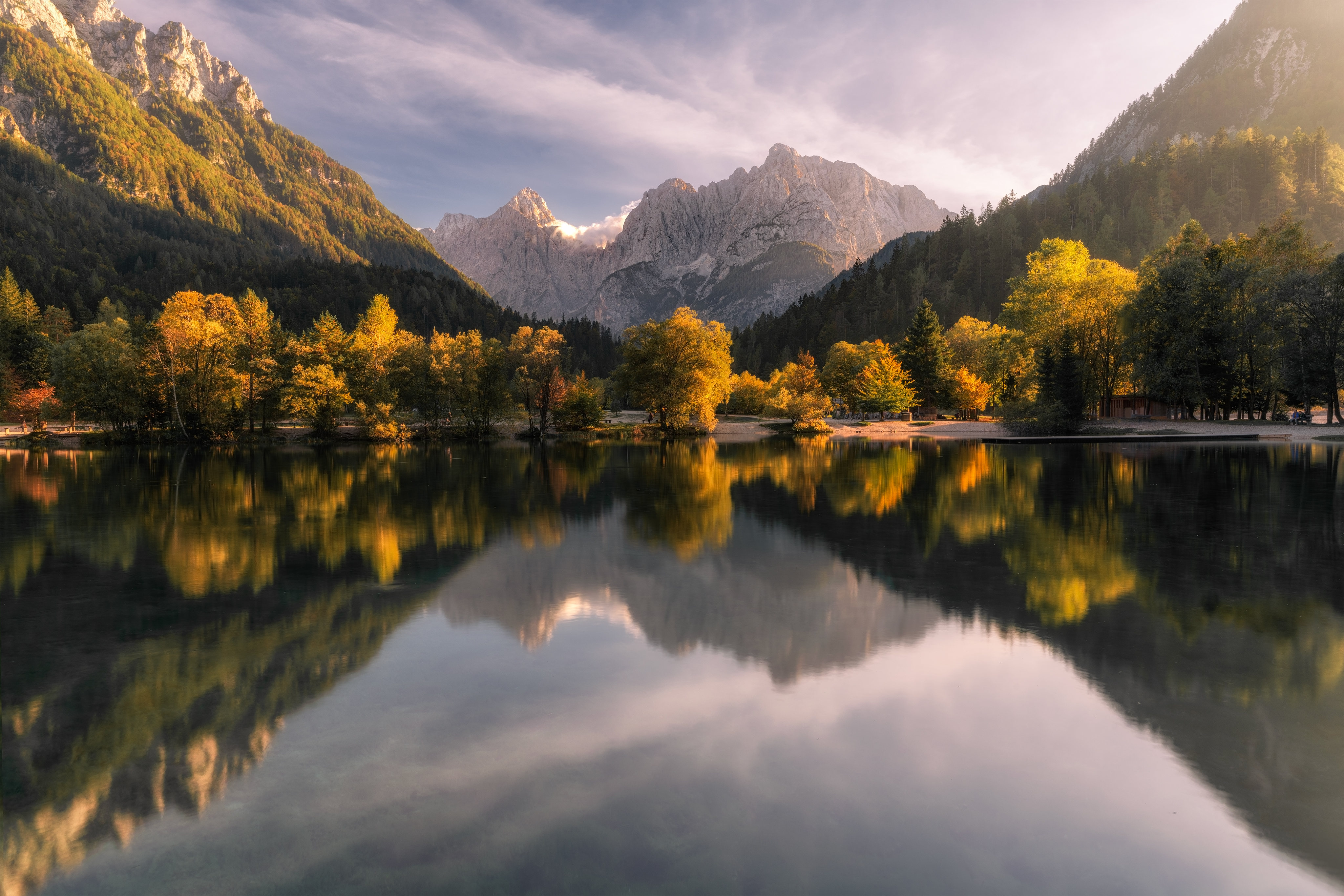 Nature Landscape Trees Water Reflection Fall Mountains Clouds Sky Long Exposure Morning Lake Jasna S 4096x2732
