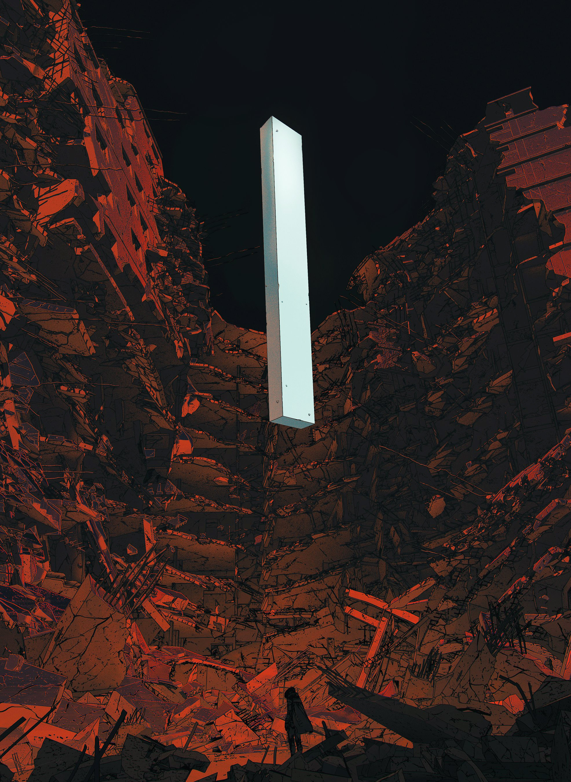 Amir Zand Fantasy Art Illustration Monolith Rubble Red Light Surreal Digital Art 1972x2700